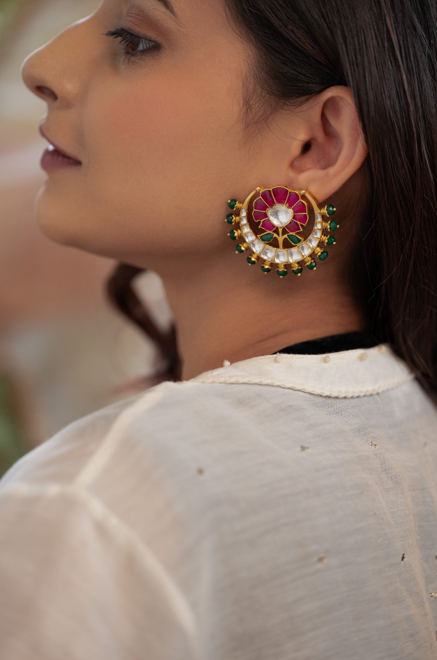 Enara Pink Kundan Earrings