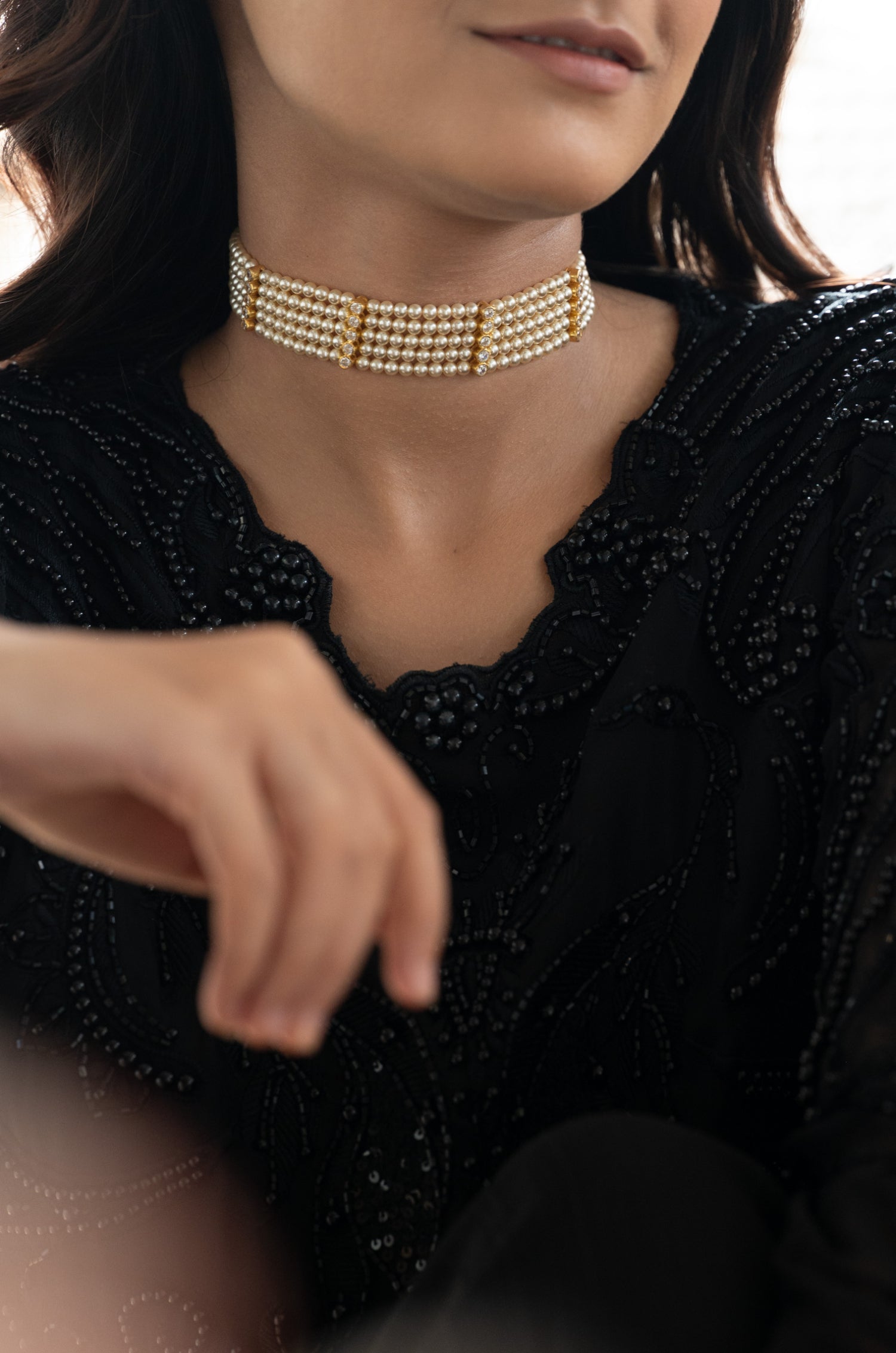 Ishika Pearl Silver Choker Necklace