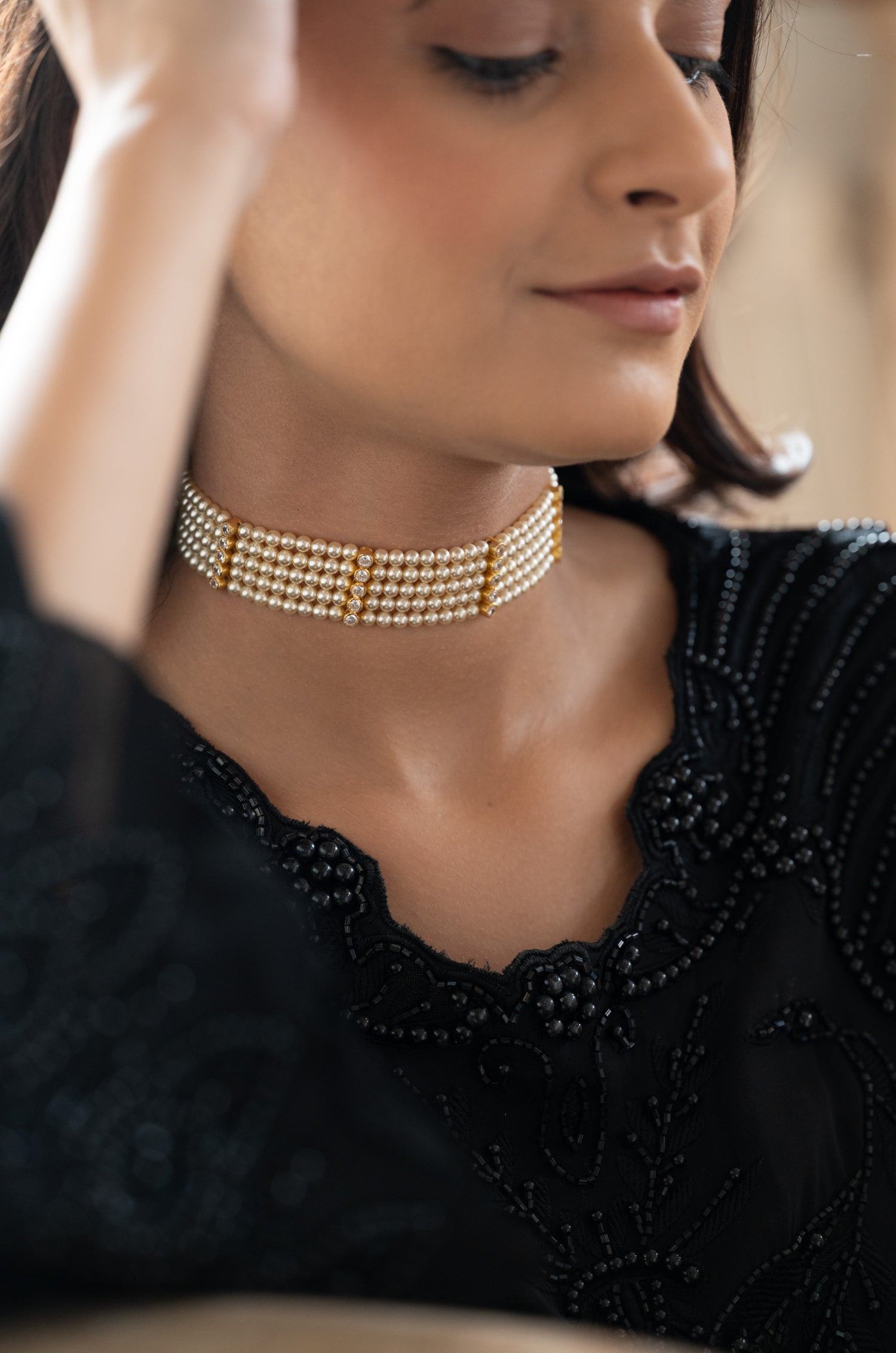 Ishika Pearl Silver Choker Necklace