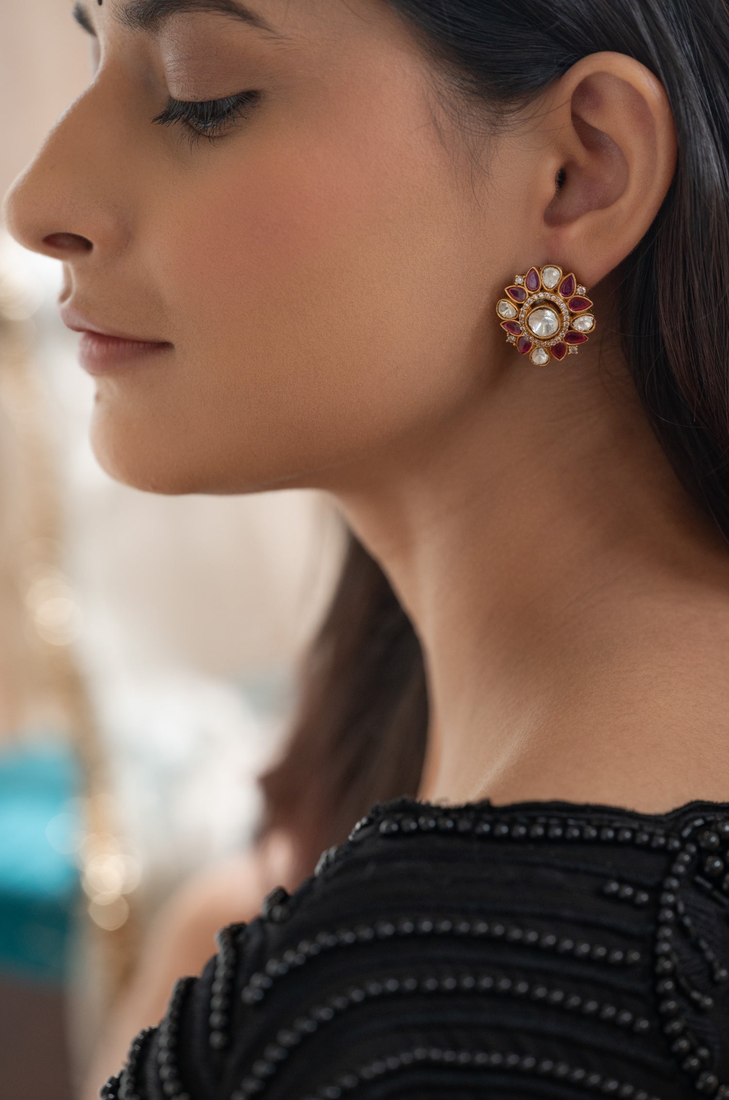 Tarika Red Polki Studs
