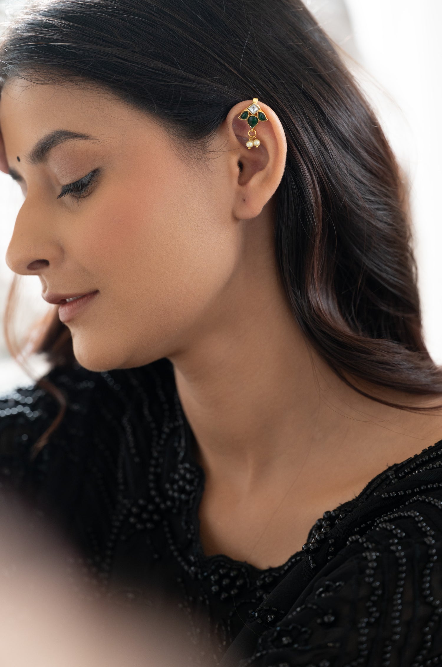 Isha Green Kundan Ear Cuff