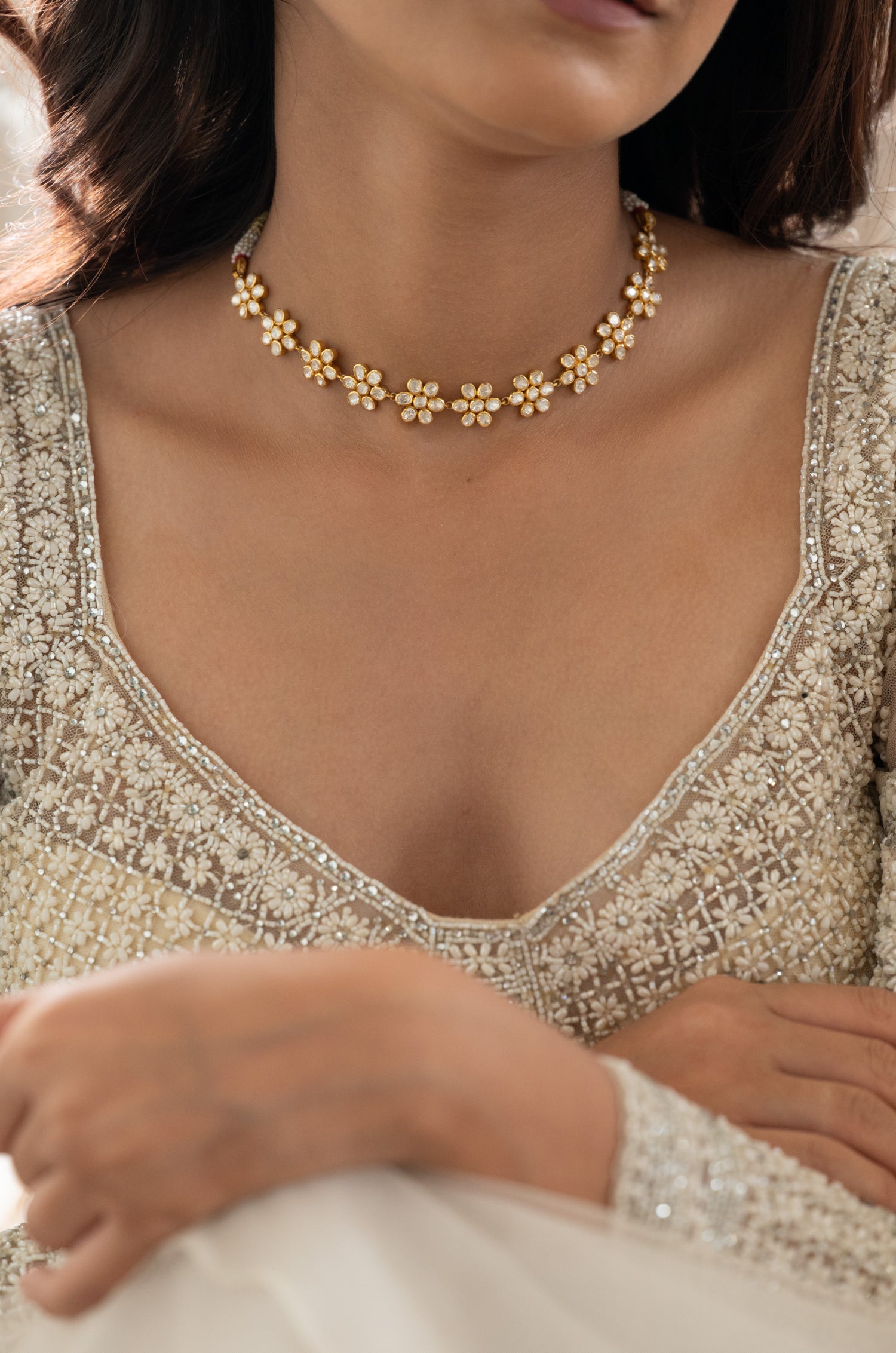 Omisha Silver Polki Necklace