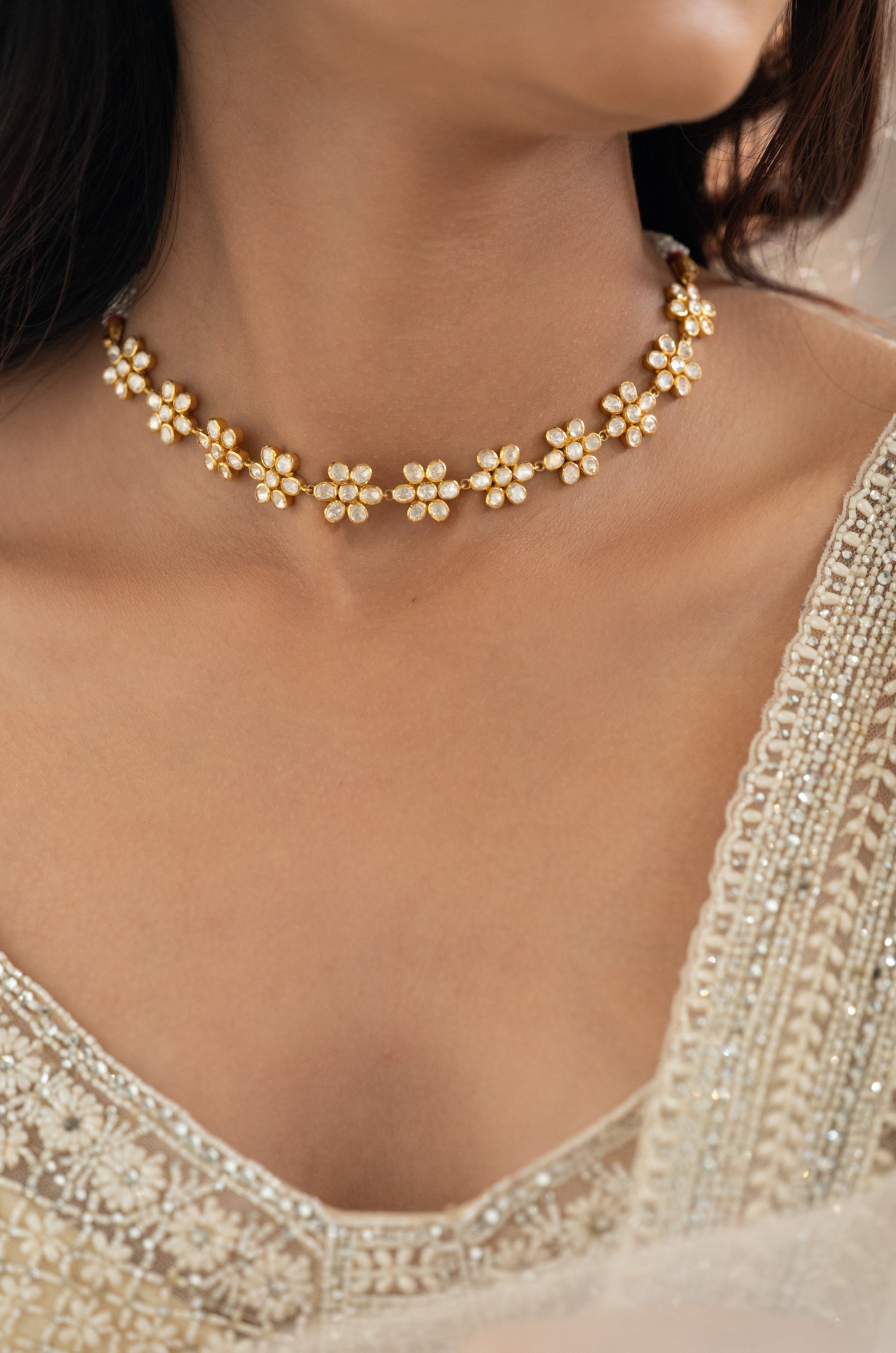 Omisha Silver Polki Necklace