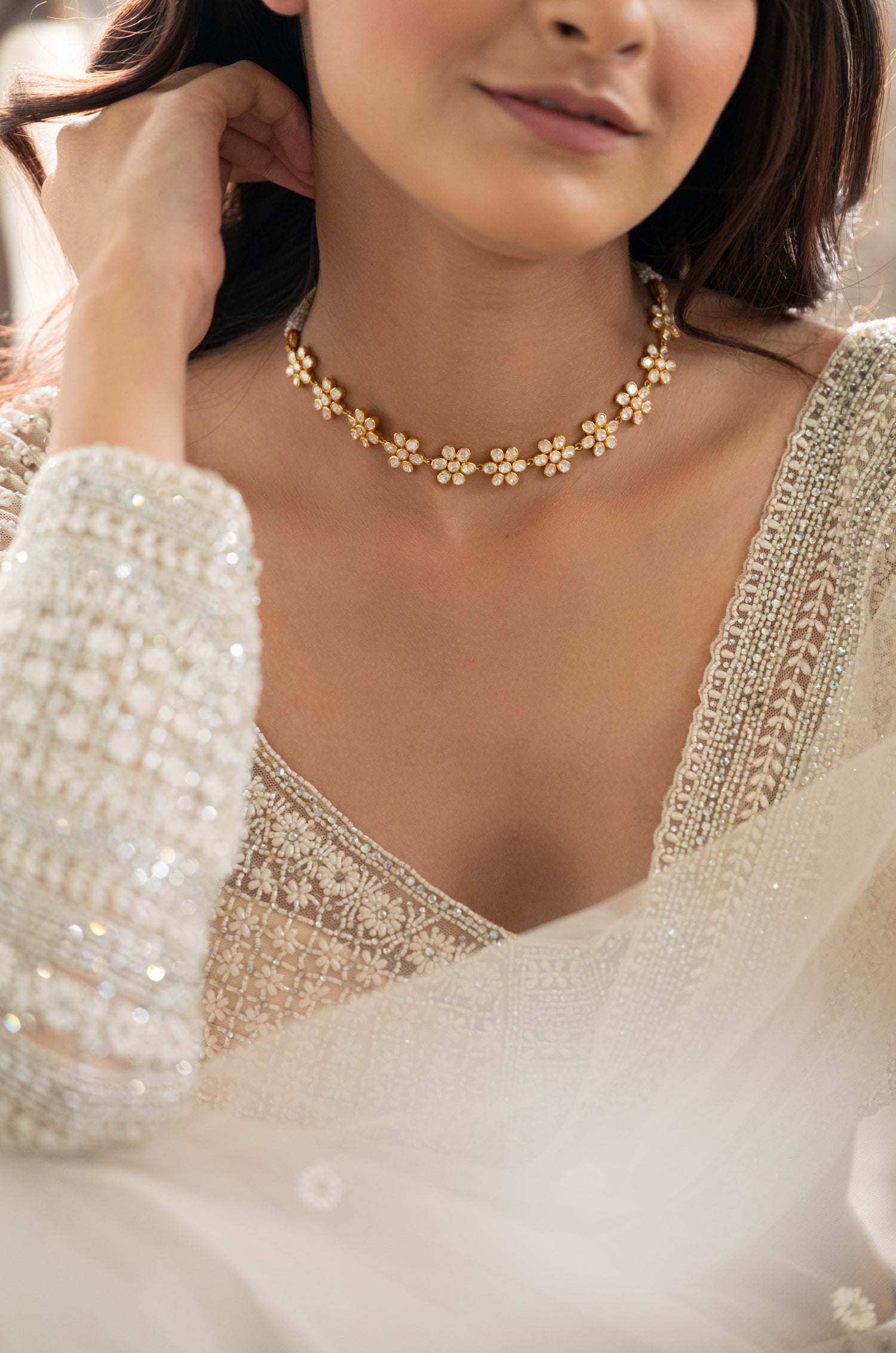 Omisha Silver Polki Necklace