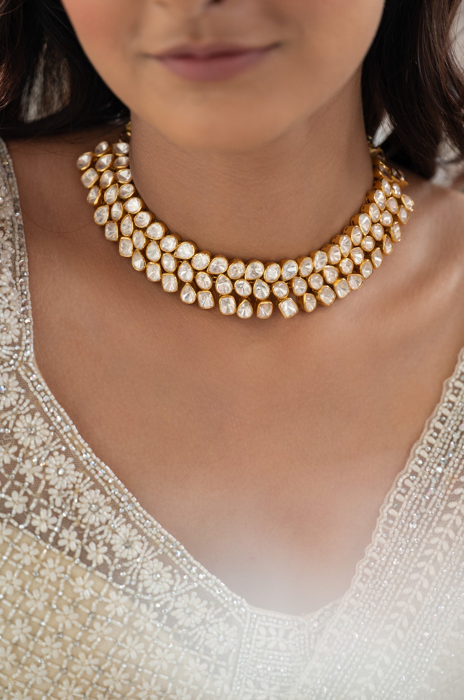 Malini Silver Polki Necklace