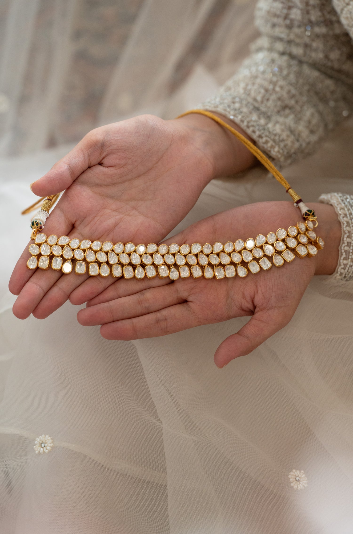 Malini Silver Polki Necklace