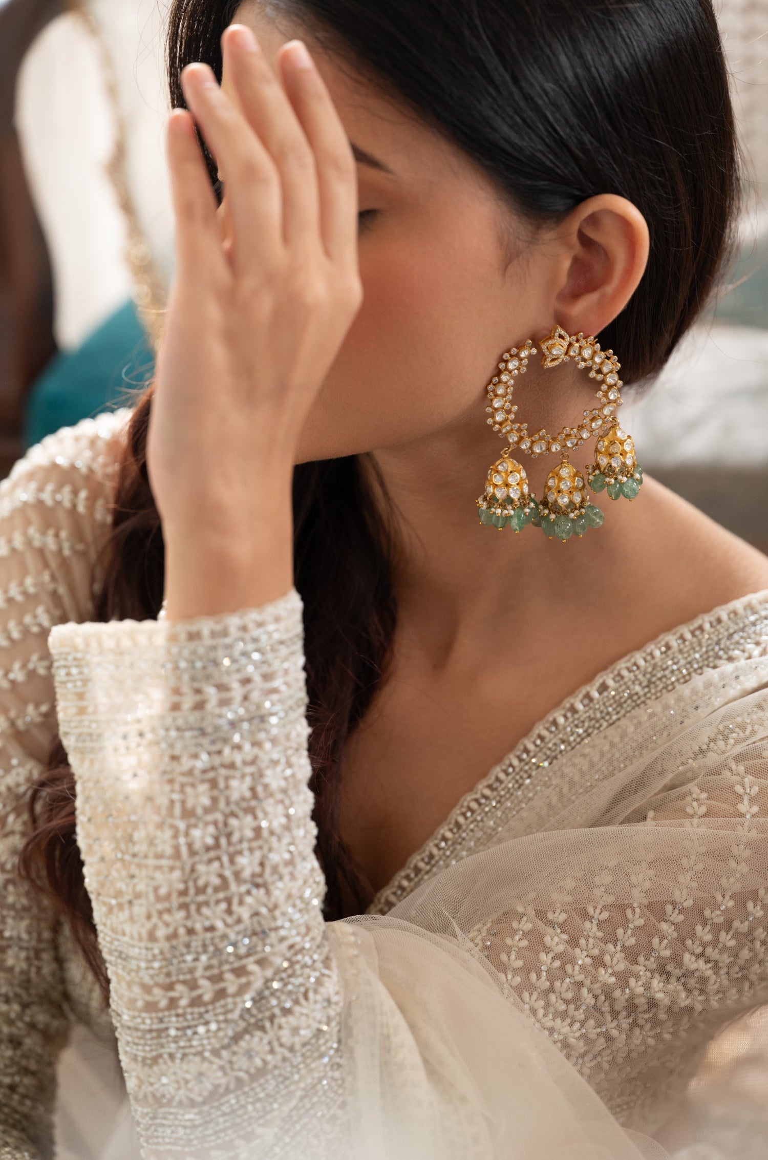 Zareen Polki Silver Hoop Earrings