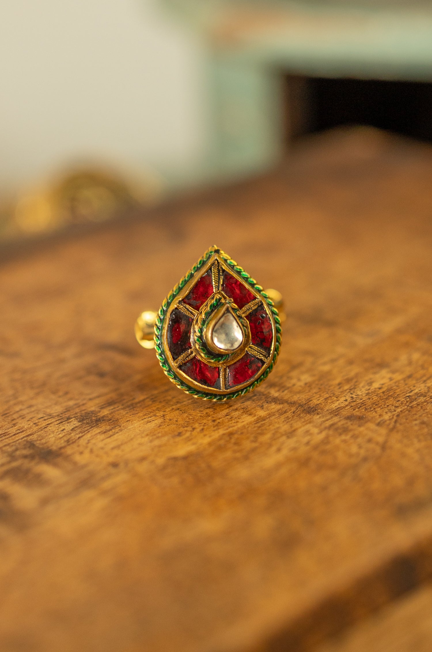 Enamika Red Kundan Ring