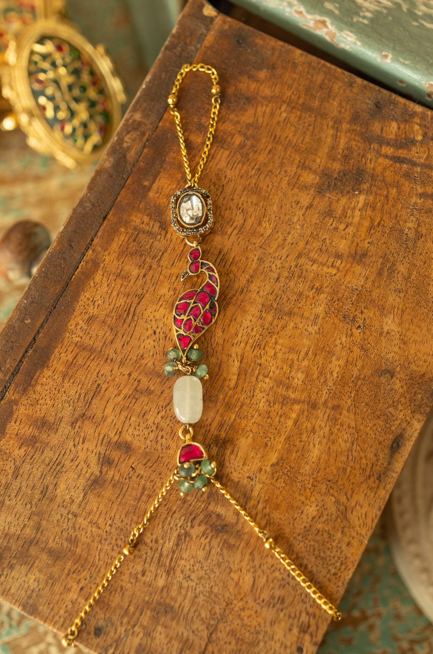 Devika Pink Polki Hathphool Bracelet