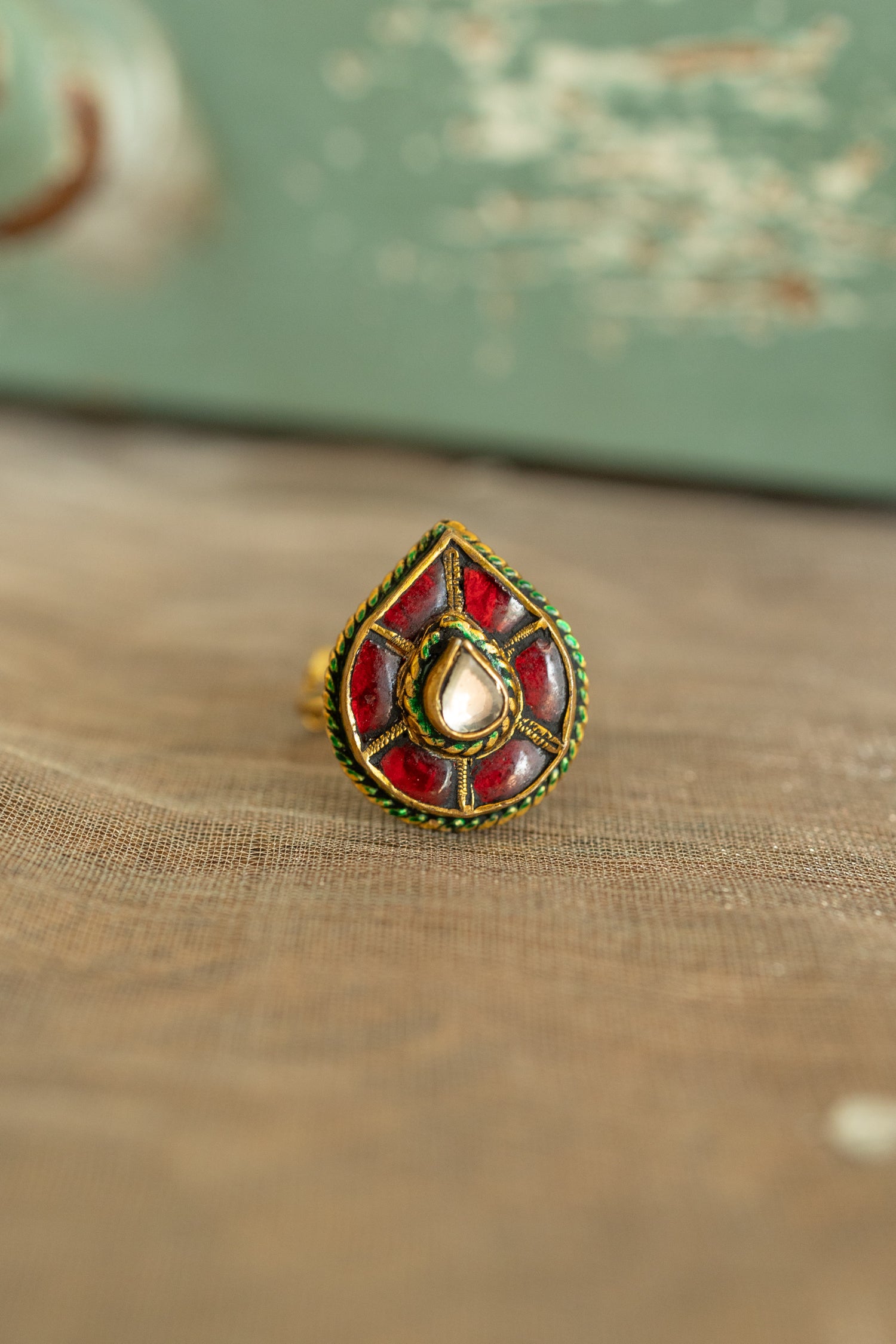 Enamika Red Kundan Ring