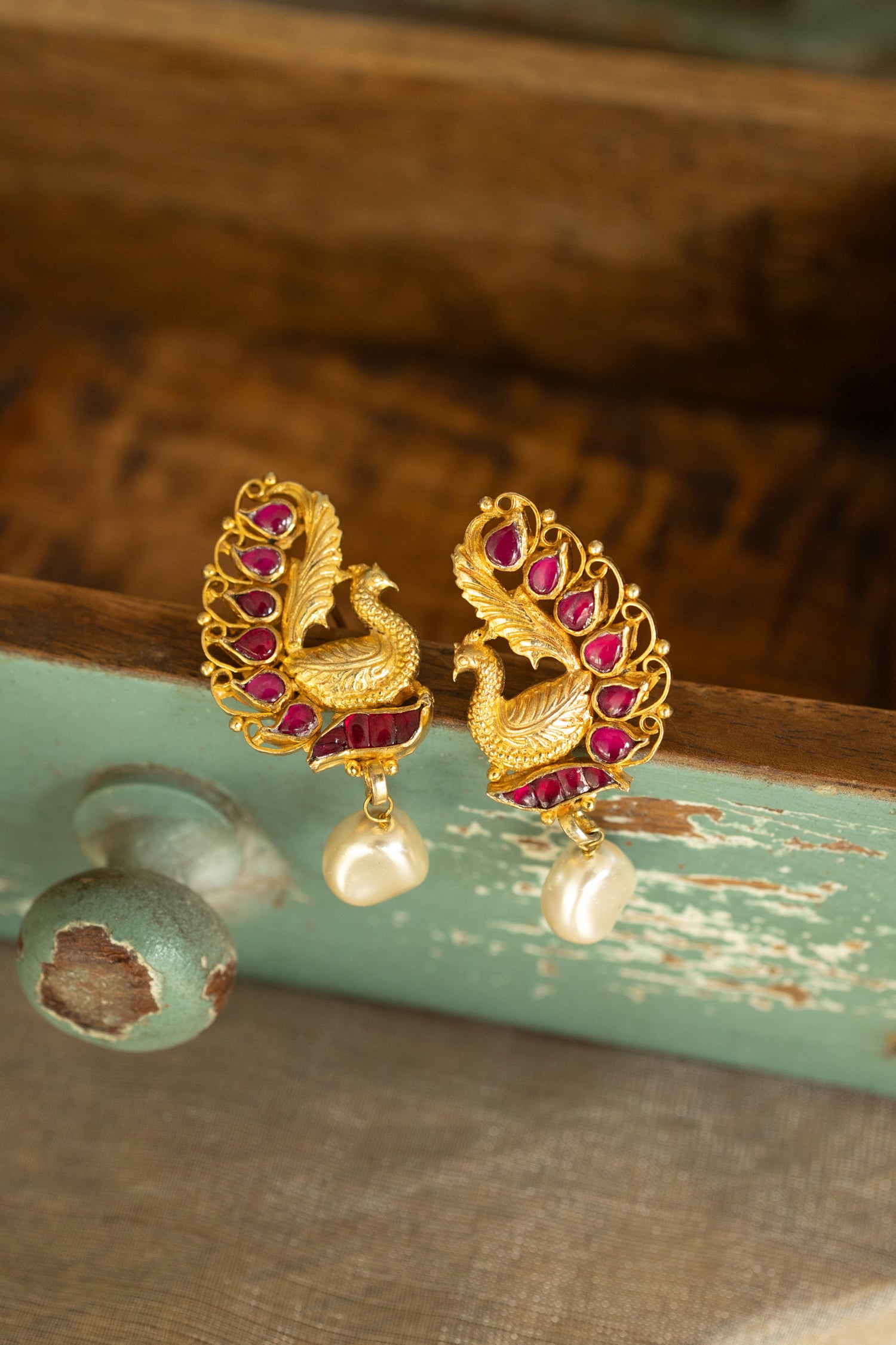 Mor Pink Kundan Earrings