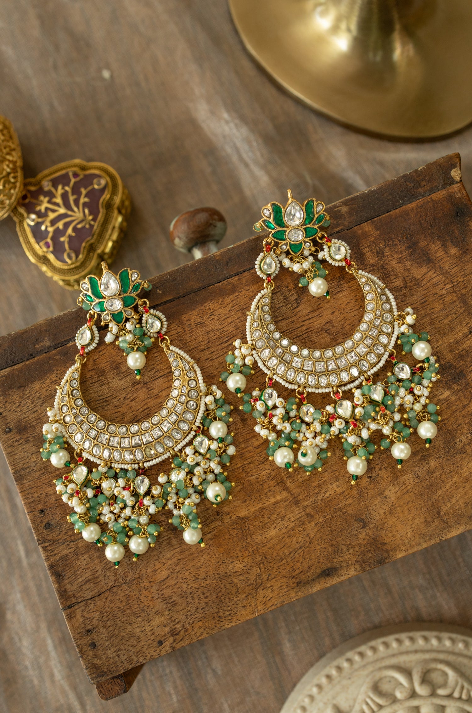 Pritha Mint Kundan Chandbali Earrings