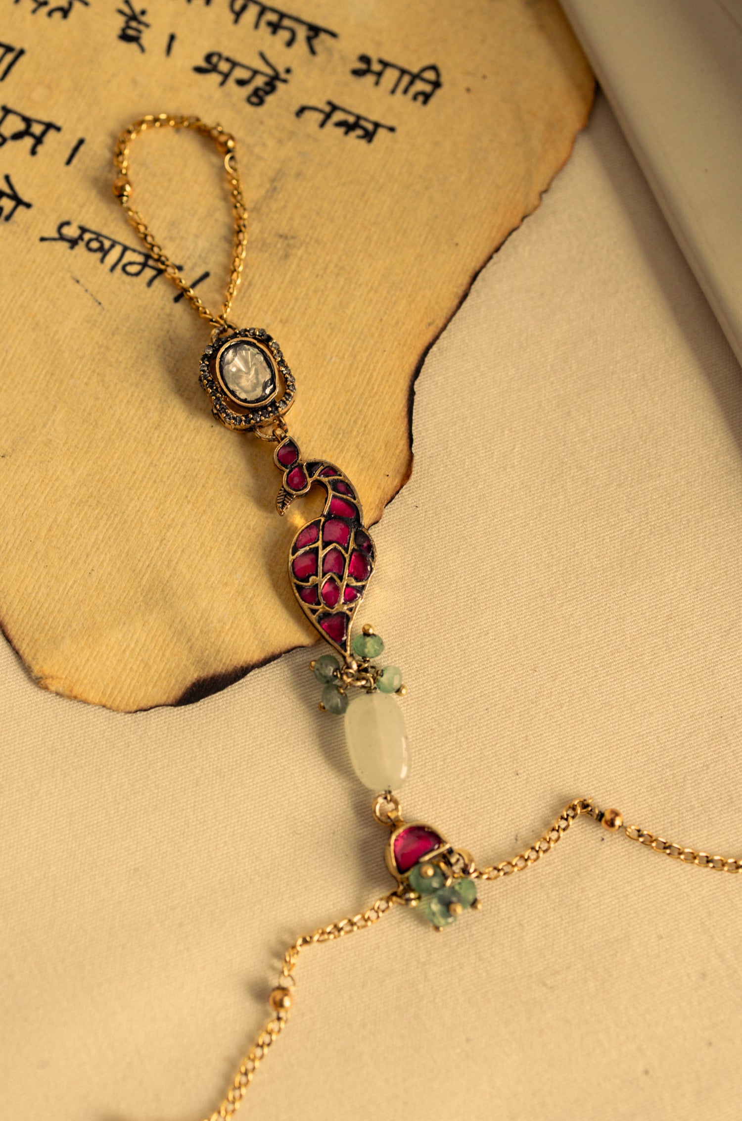 Devika Pink Polki Hathphool Bracelet