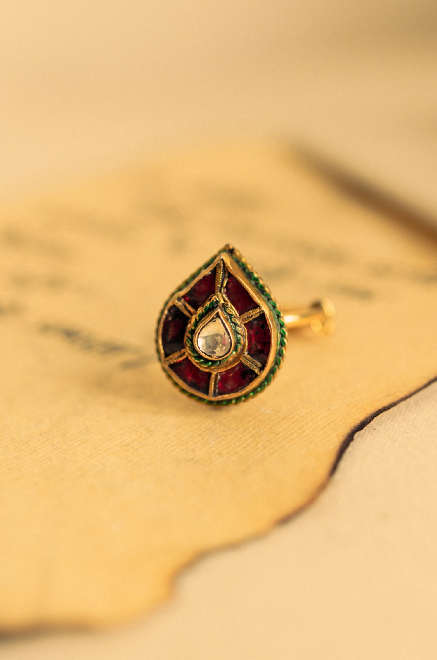 Enamika Red Kundan Ring