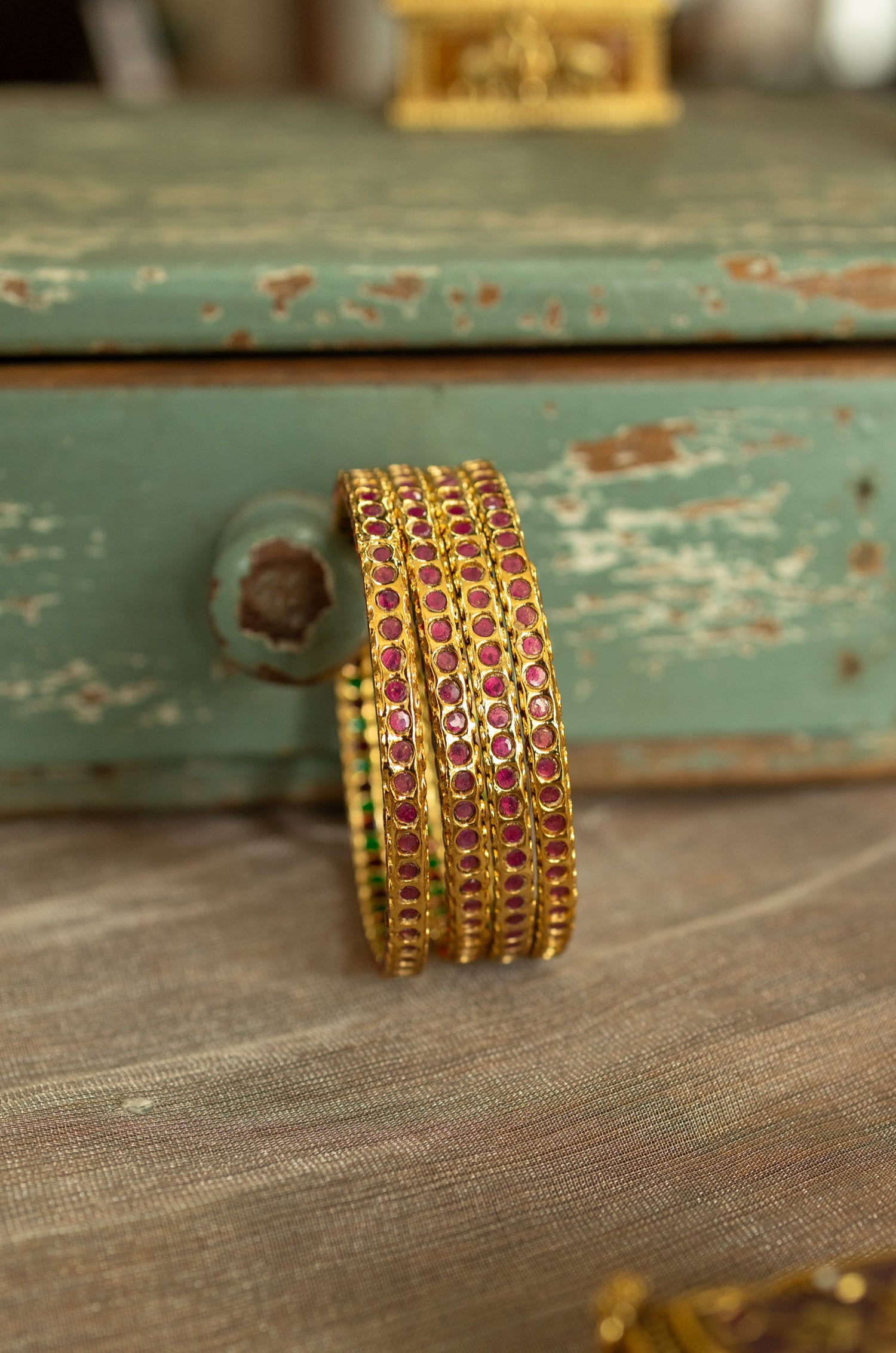 Siya Red Jadau Bangles - Set of 4