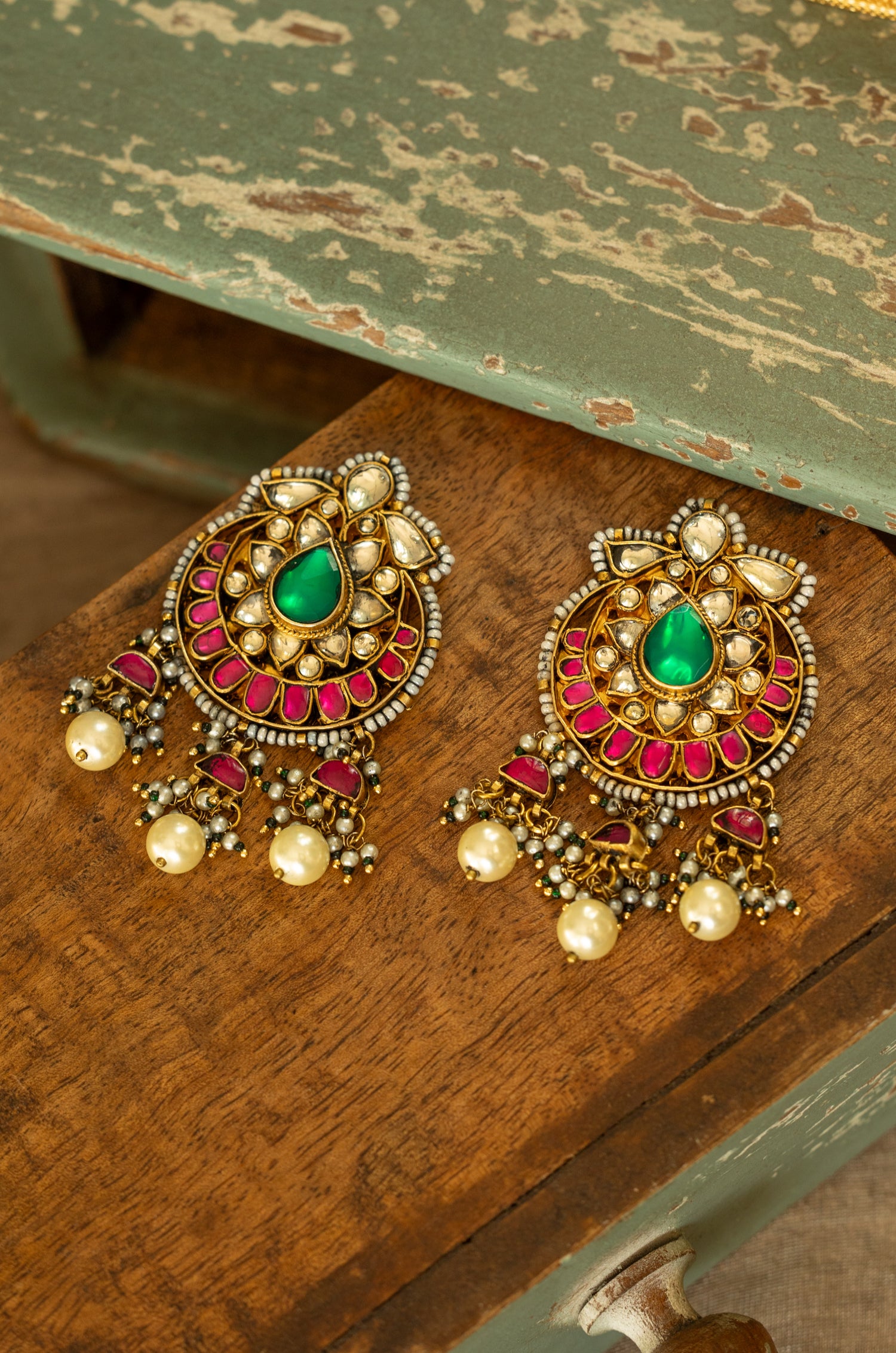 Writu Red Kundan Earrings