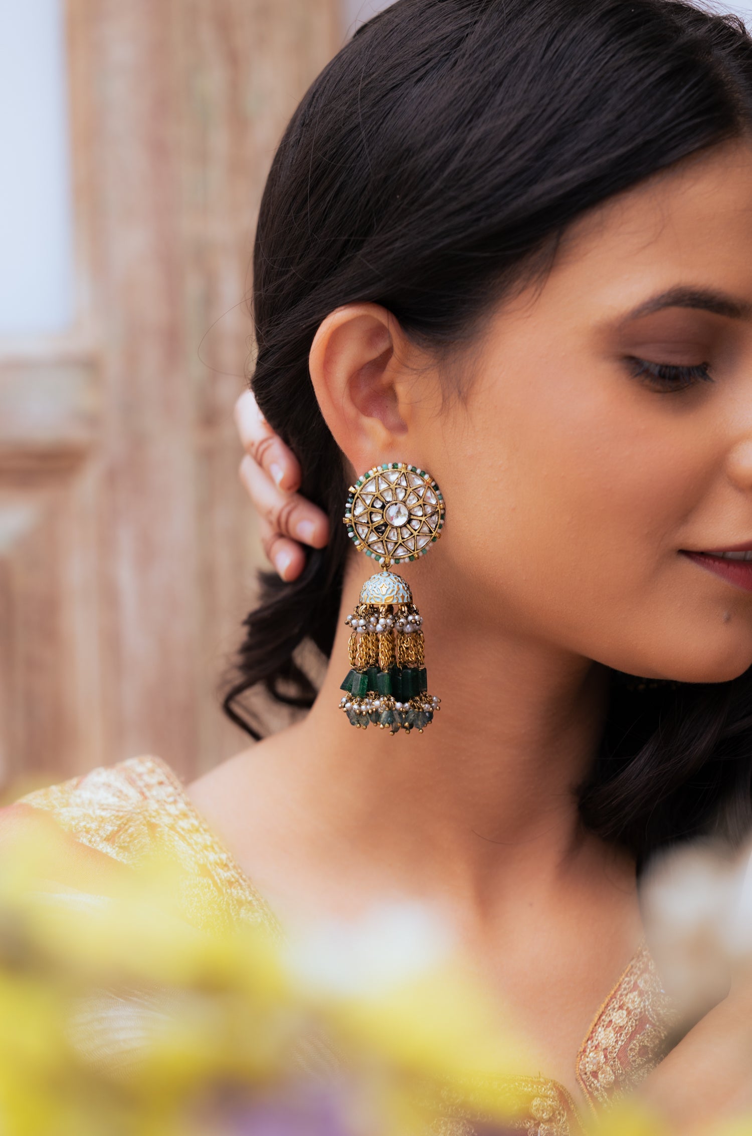 Hamsini Turquoise Kundan Jhumka Earrings