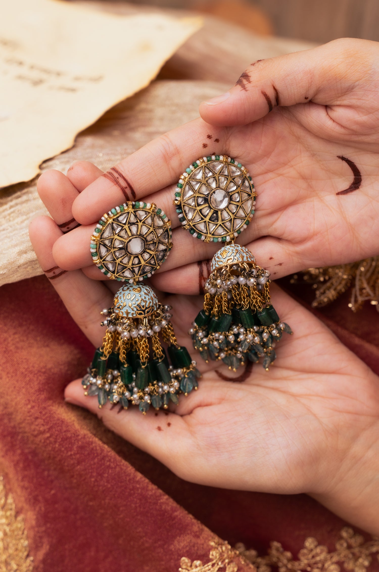 Hamsini Turquoise Kundan Jhumka Earrings