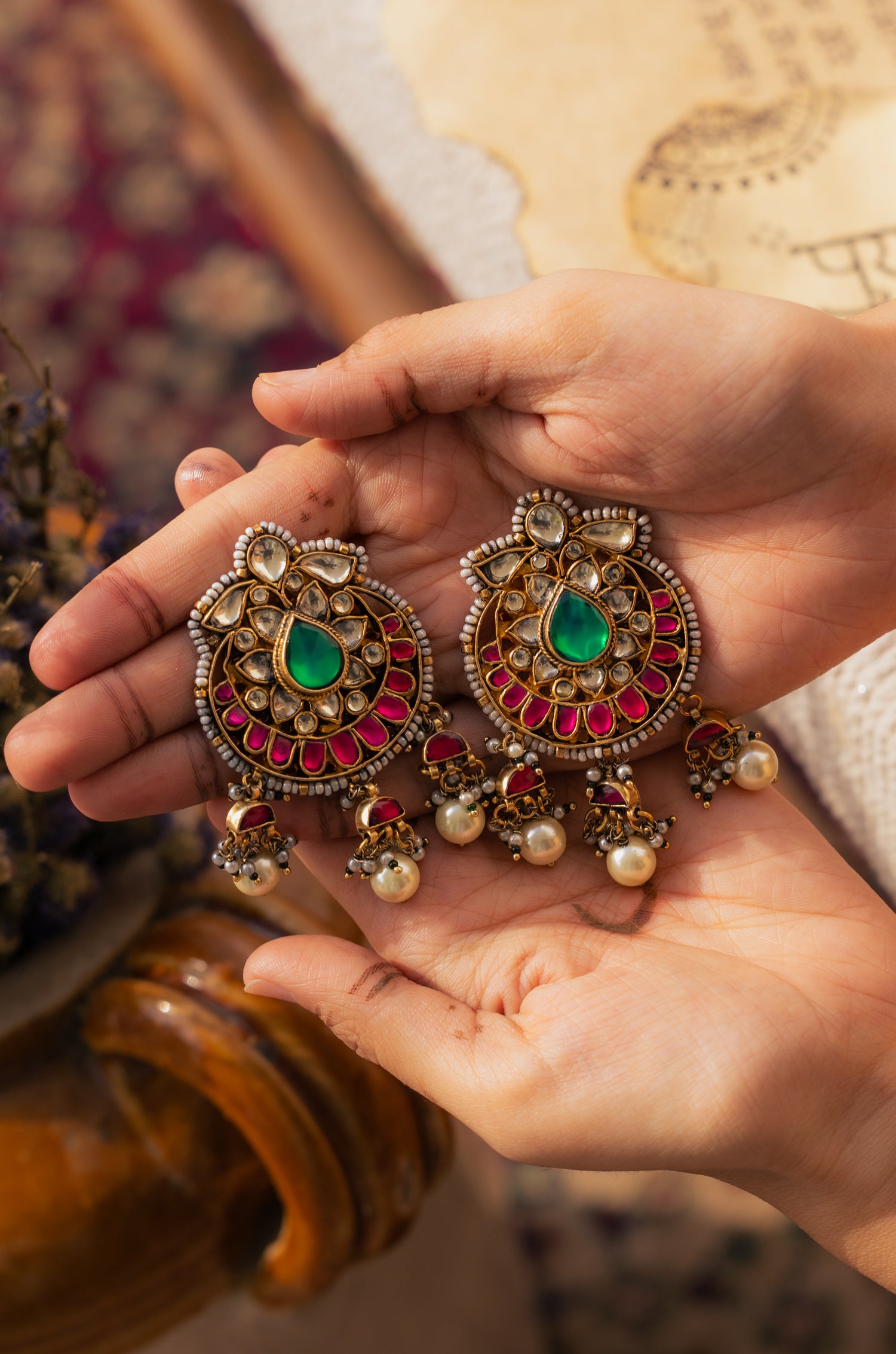 Writu Red Kundan Earrings