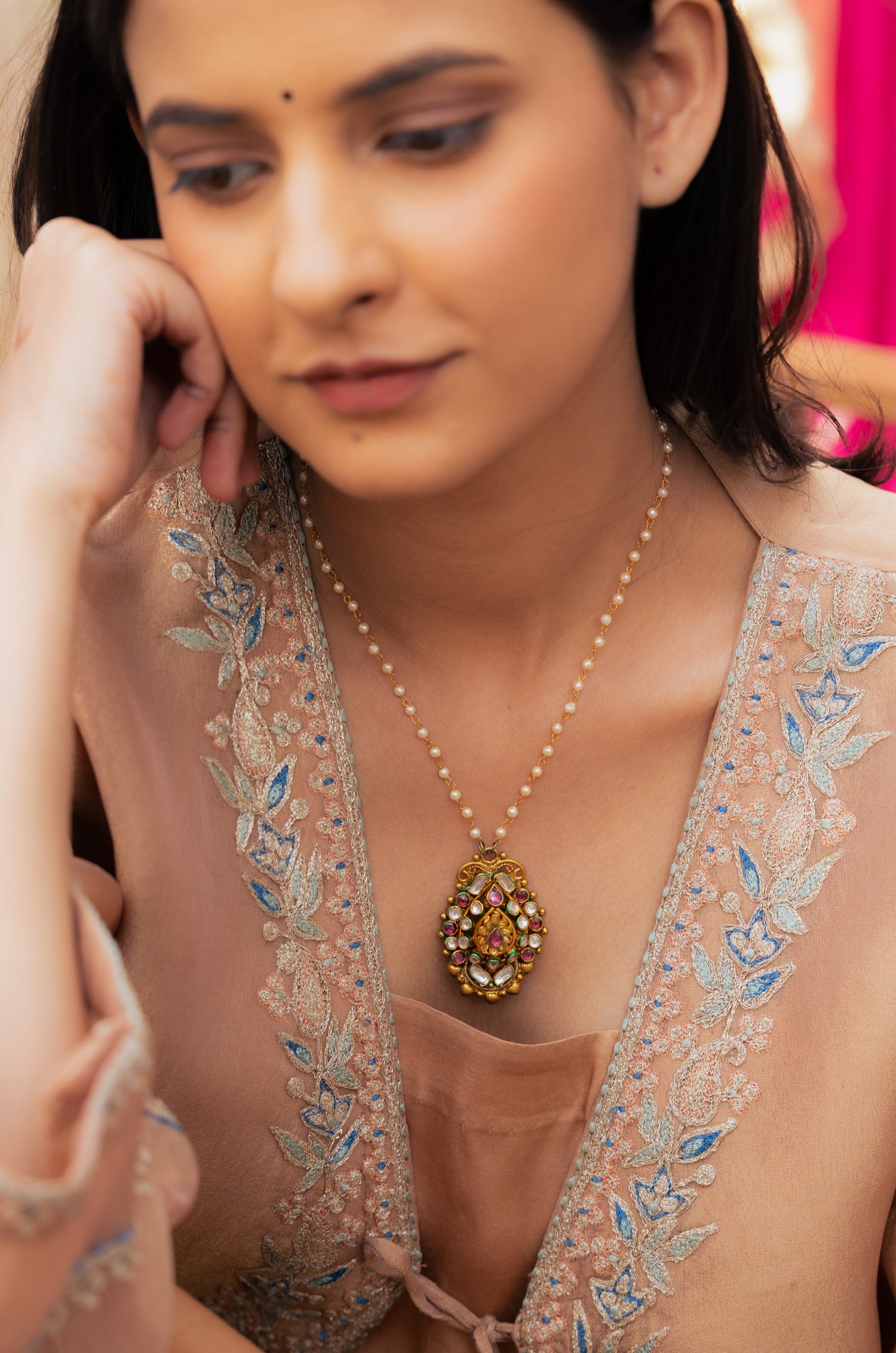 Dhirmitra Pink Kundan Necklace