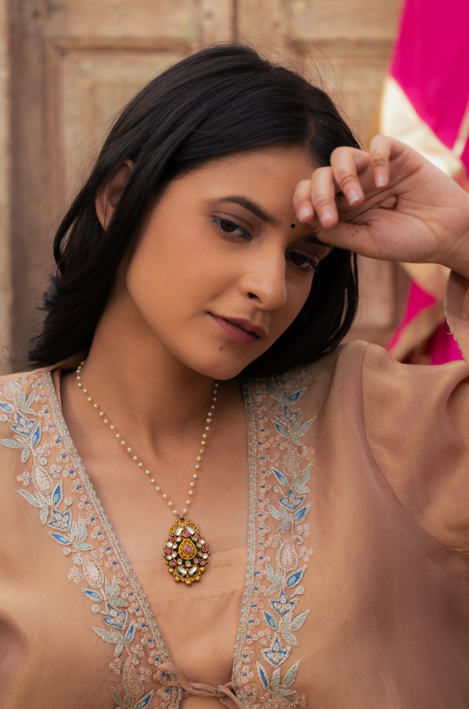 Dhirmitra Pink Kundan Necklace