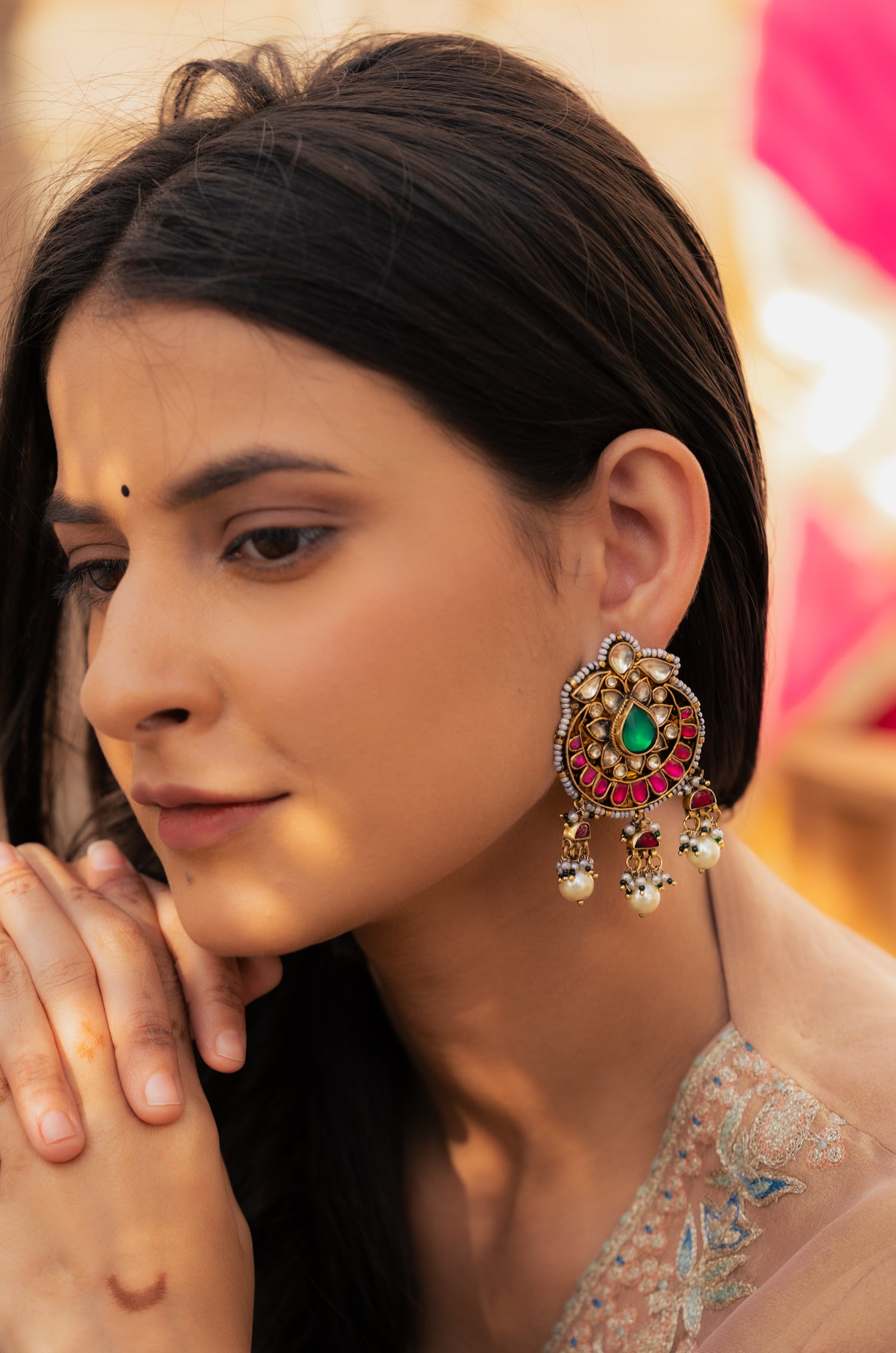 Writu Red Kundan Earrings