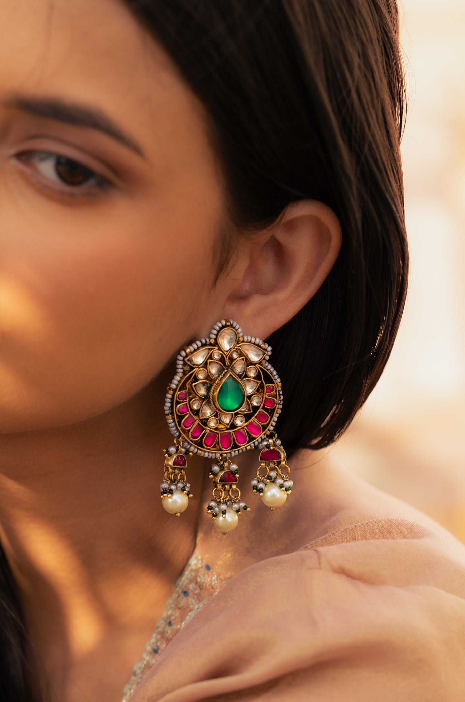 Writu Red Kundan Earrings