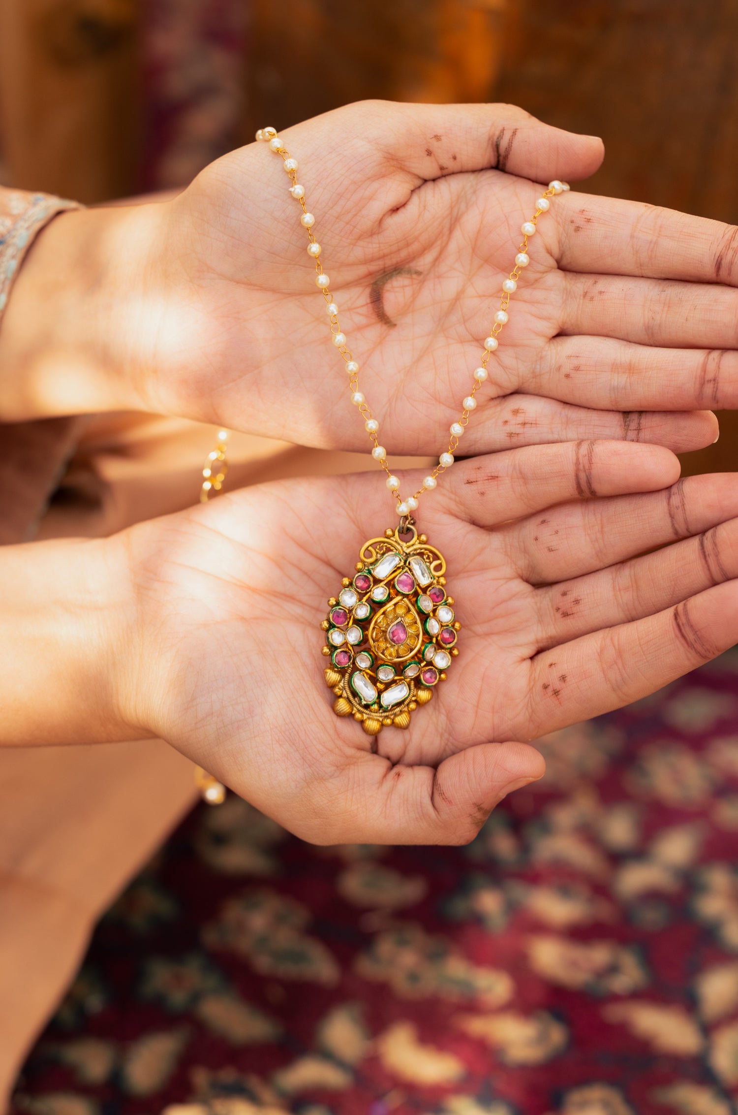 Dhirmitra Pink Kundan Necklace