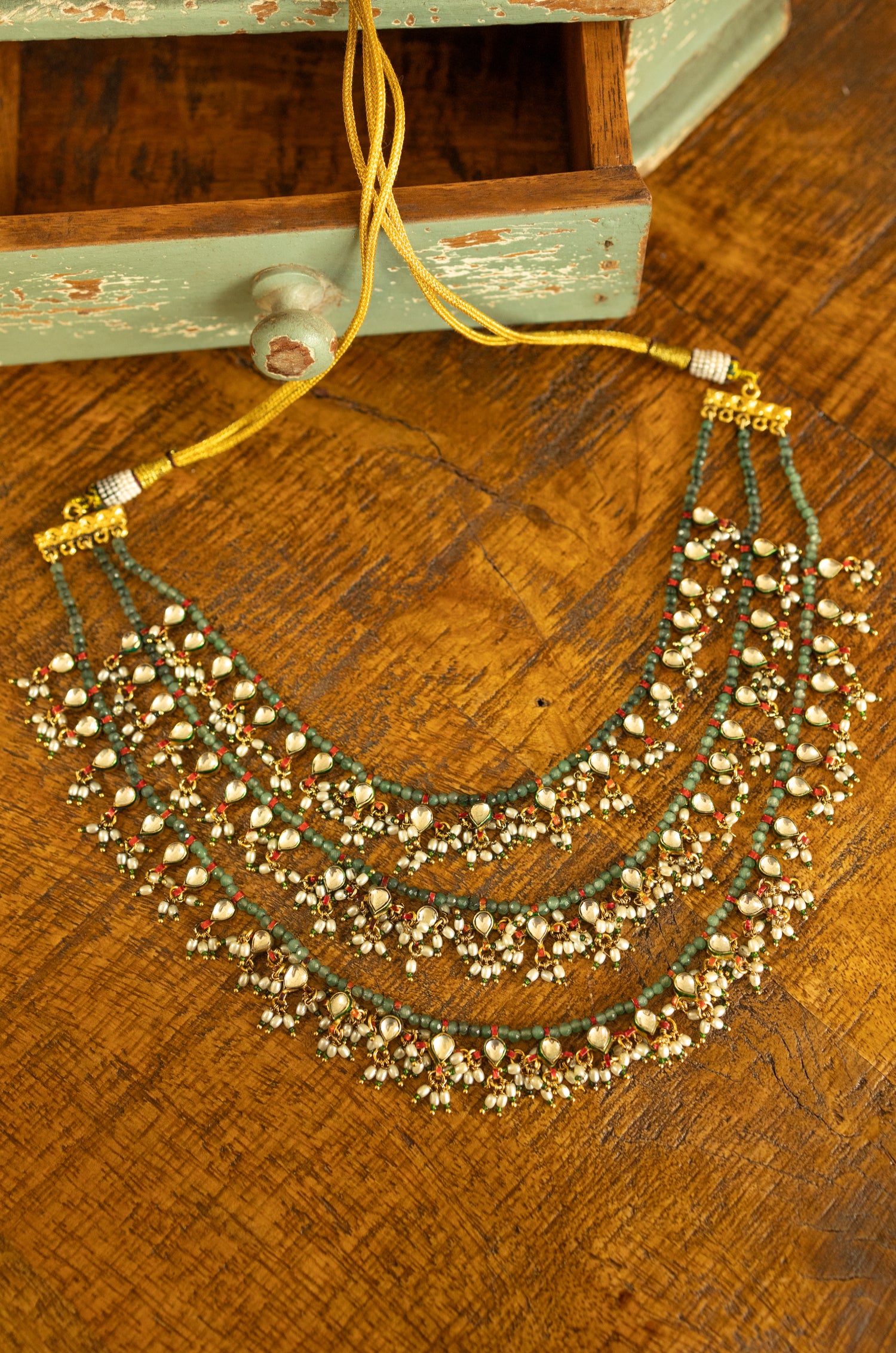 Bhakti Layered Green Kundan Necklace