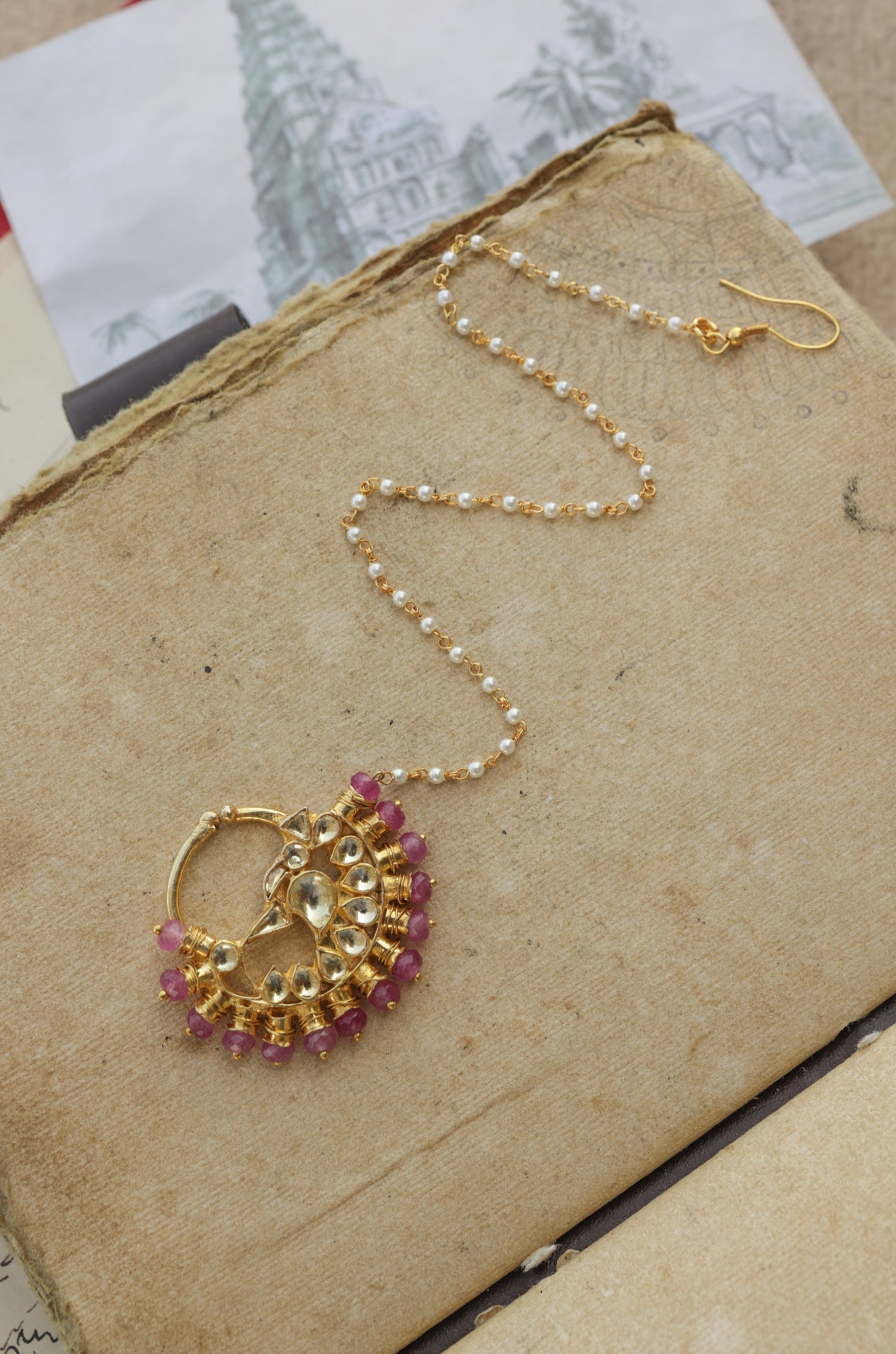 Taahima Pink Kundan Nosepin