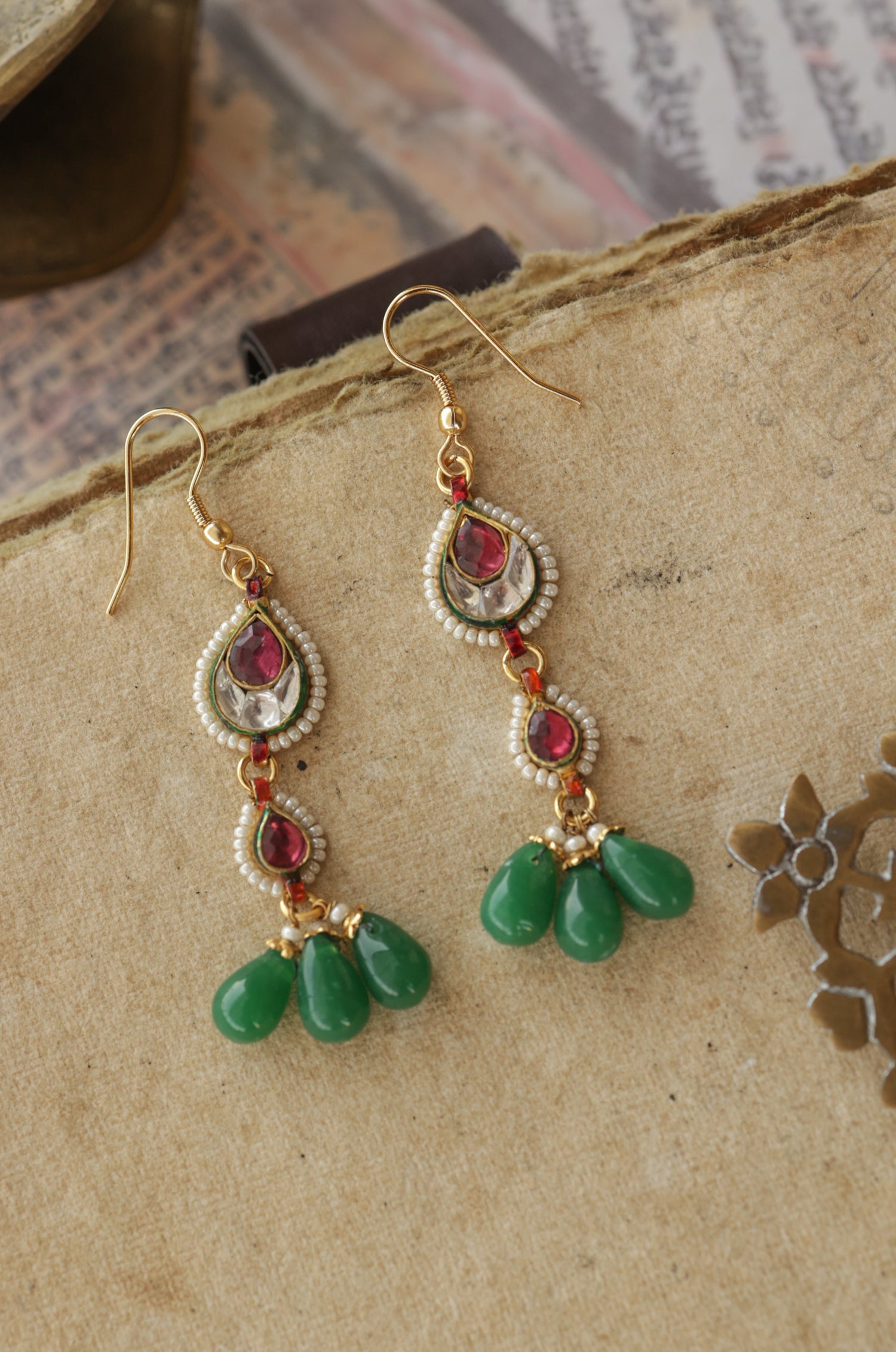 Upasana Green Kundan Earrings