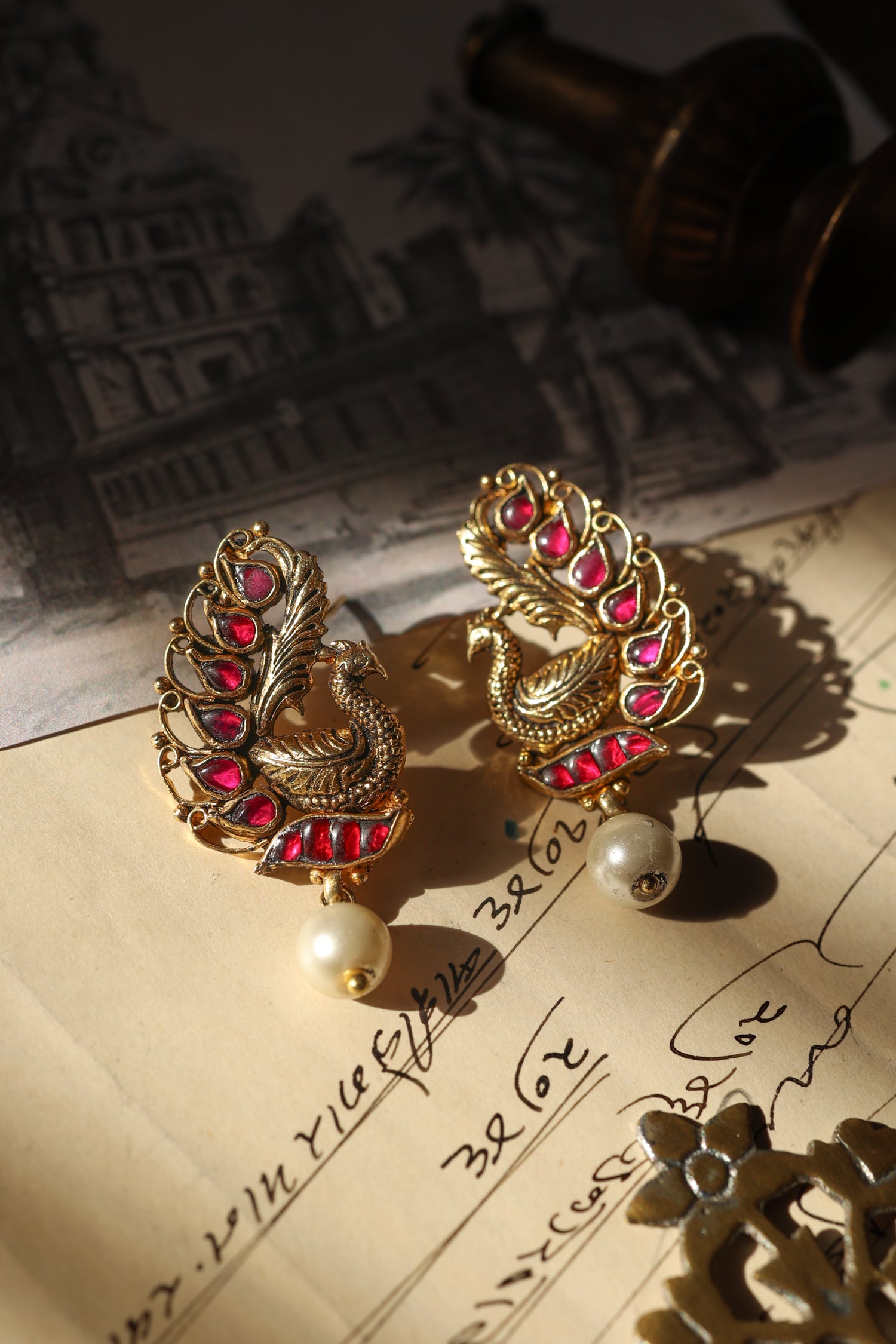 Mor Pink Kundan Earrings