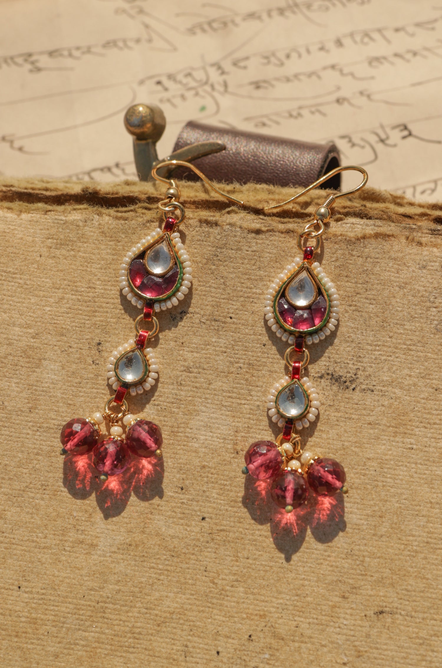 Upasana Pink Kundan Hook Earrings