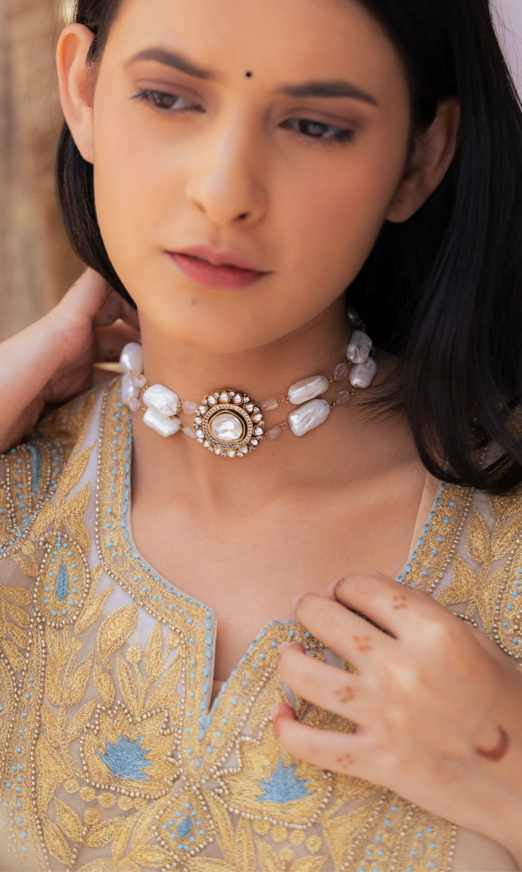 Navya Polki And Pearls Necklace