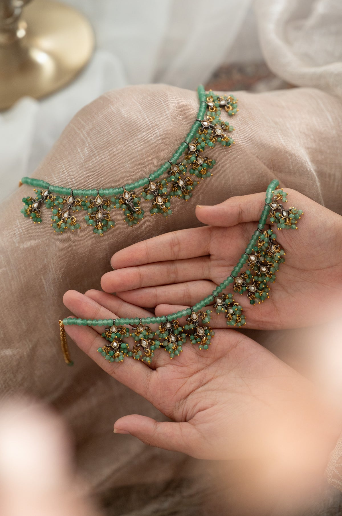Reyva Green Kundan Anklets