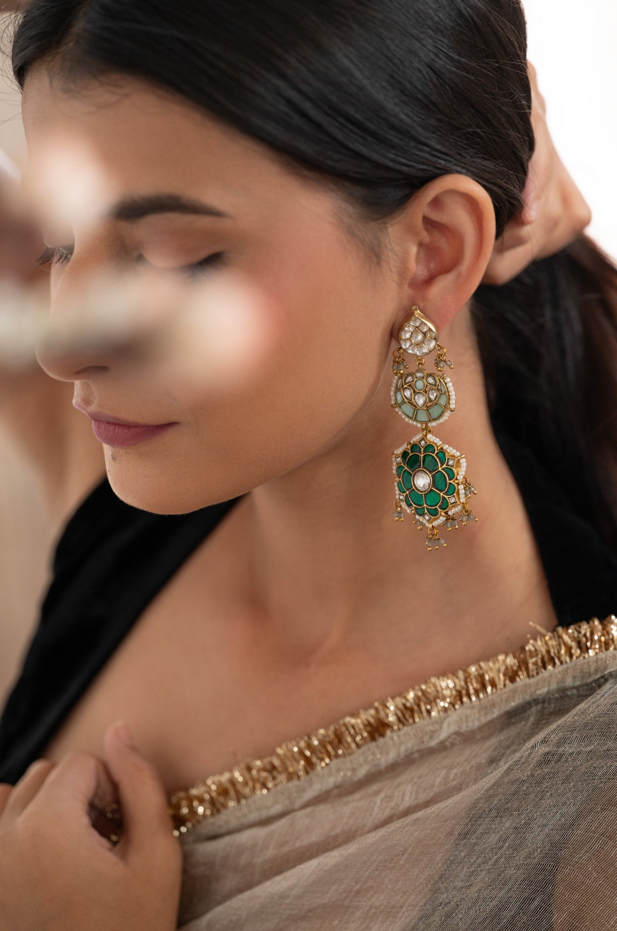 Mehira Green Kundan Earrings
