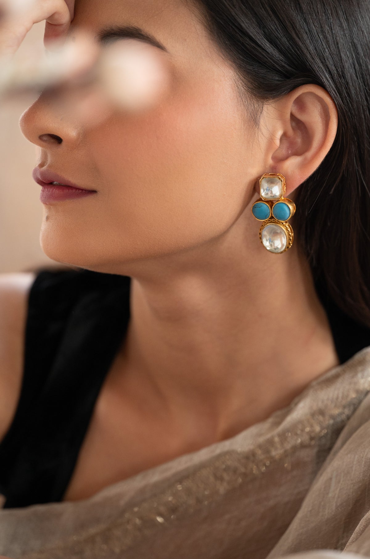 Dami Turquoise Kundan Earrings