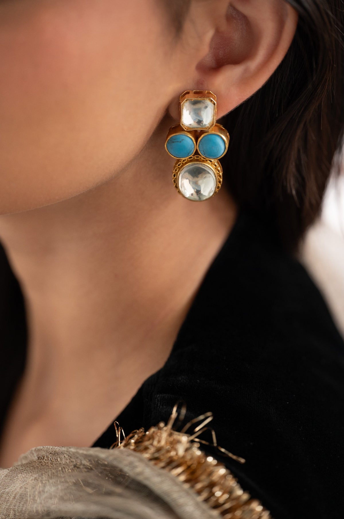 Dami Turquoise Kundan Earrings