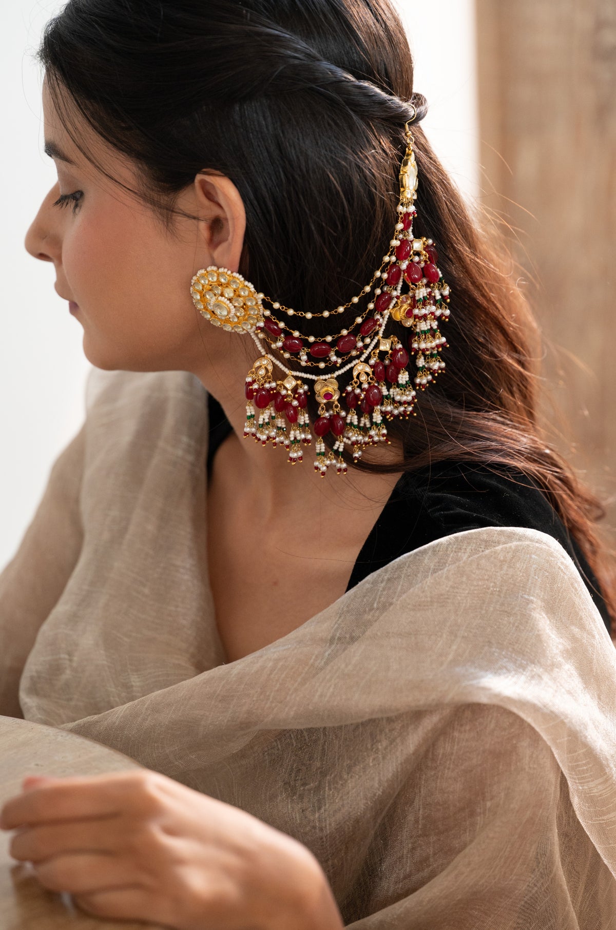 Abisha Red Kundan Earrings