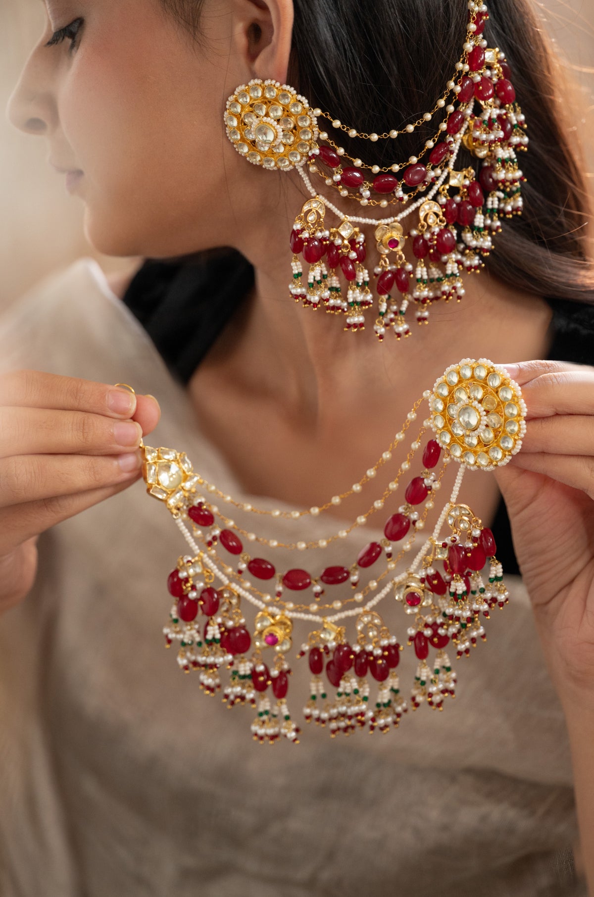 Abisha Red Kundan Earrings