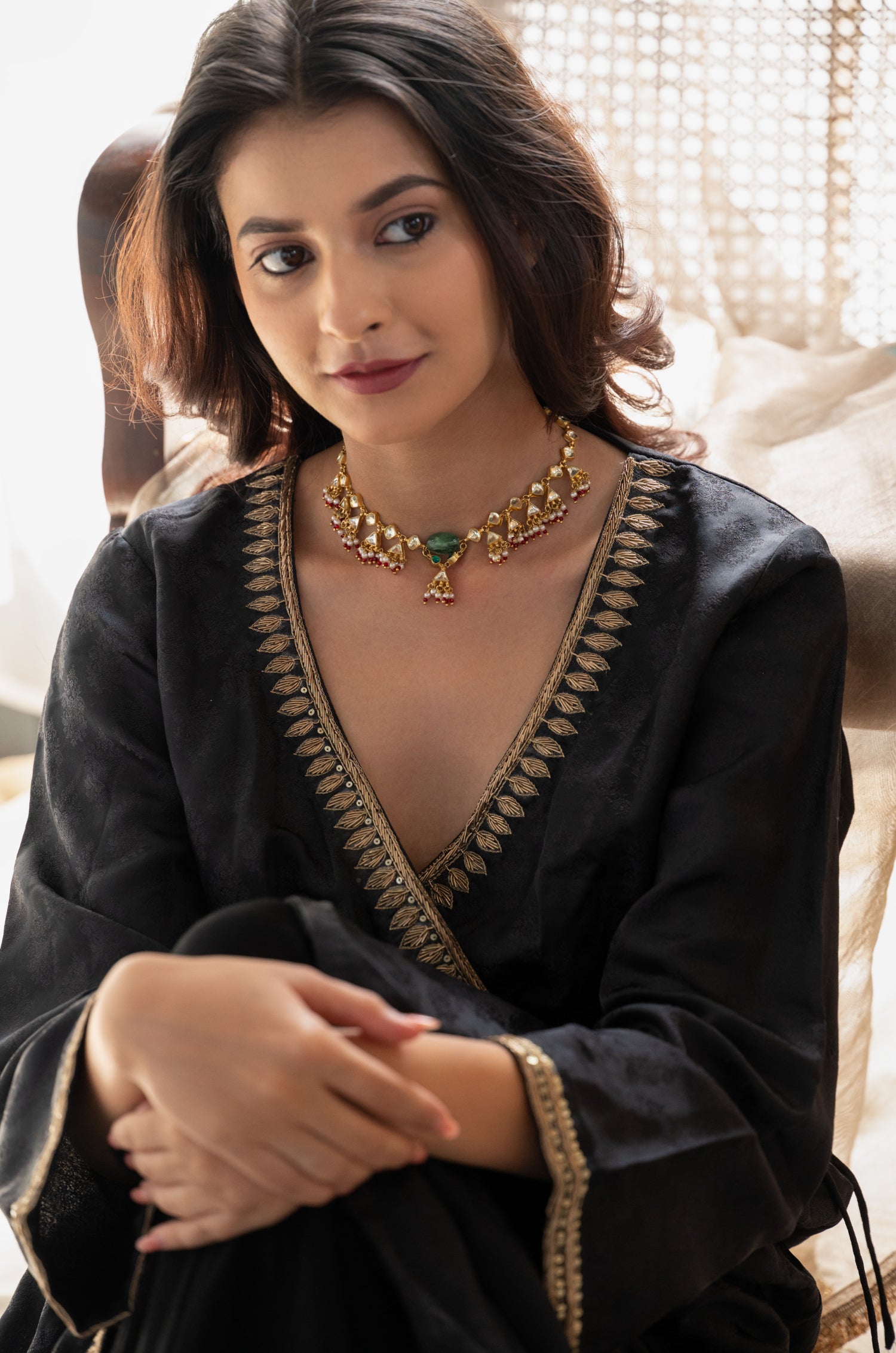 Farhana Green Kundan Necklace