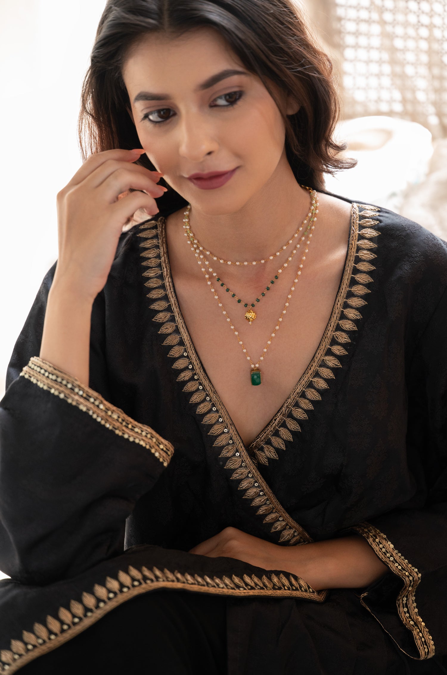 Shareen Green Pearl Necklace