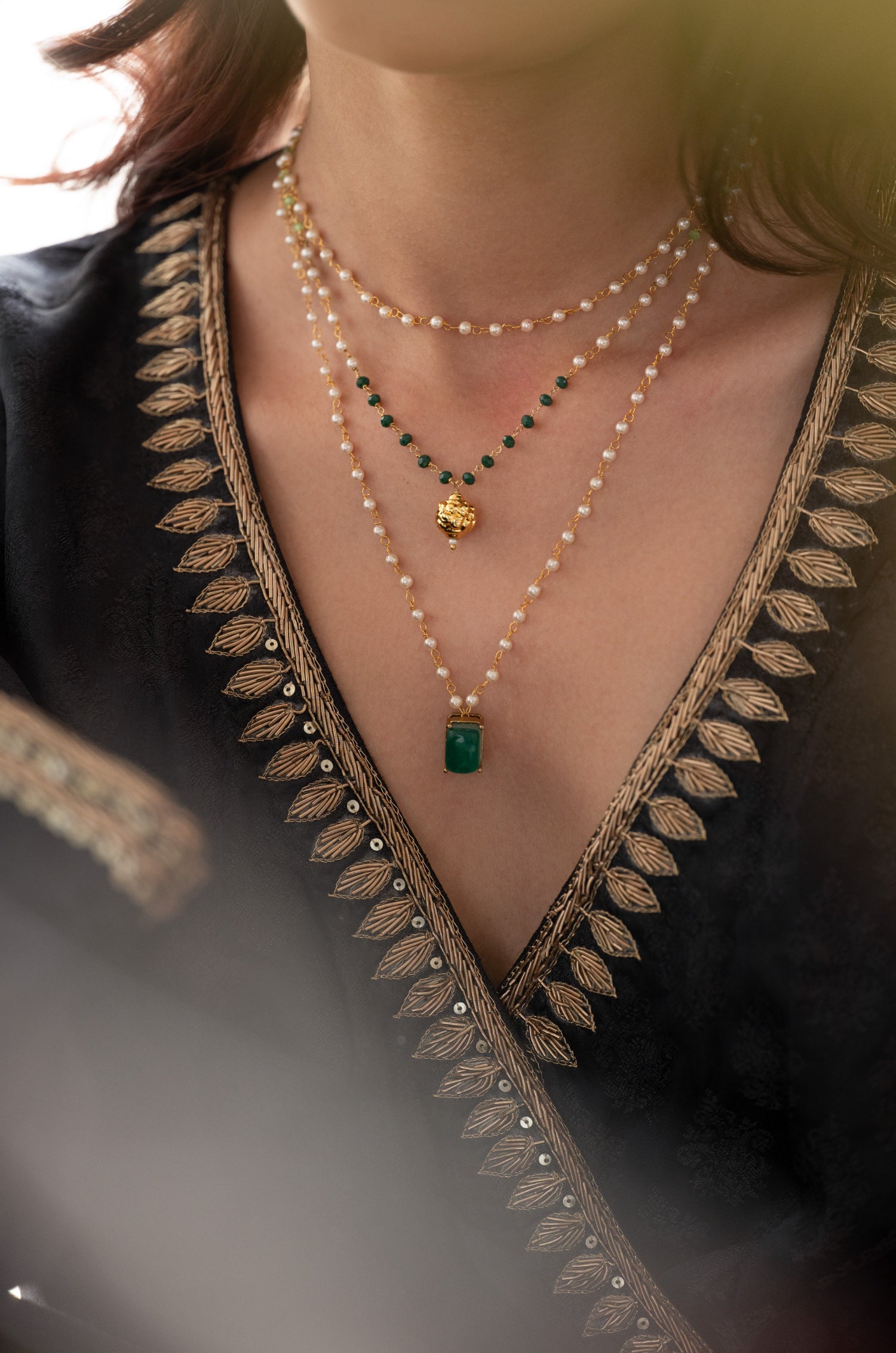 Shareen Green Pearl Necklace