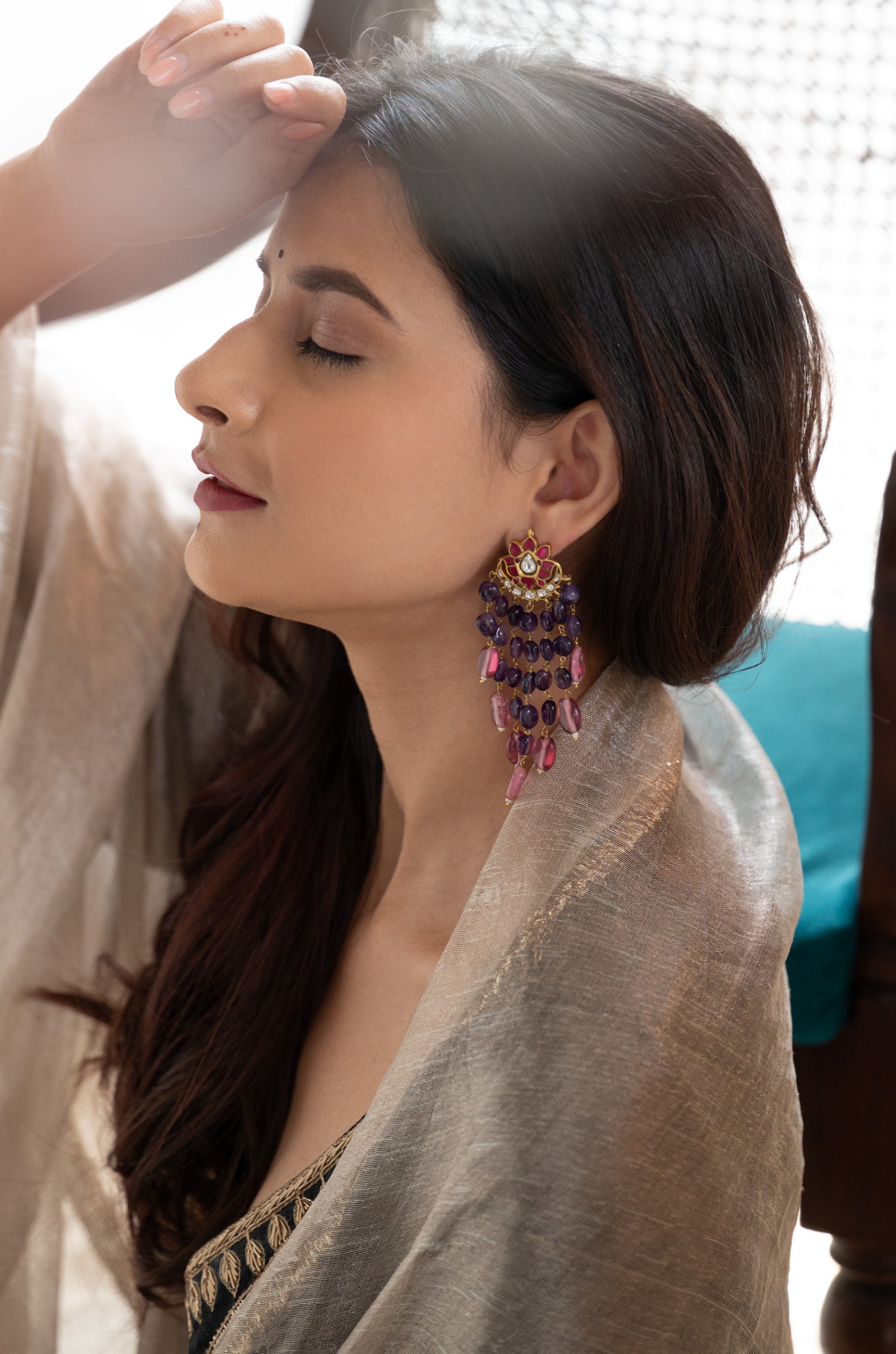 Alisha Kundan Purple Earrings