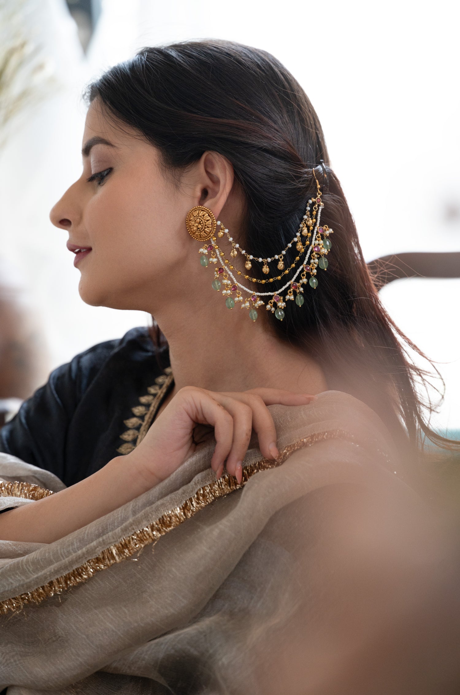 Chaitali Temple Kaan Chain Earrings