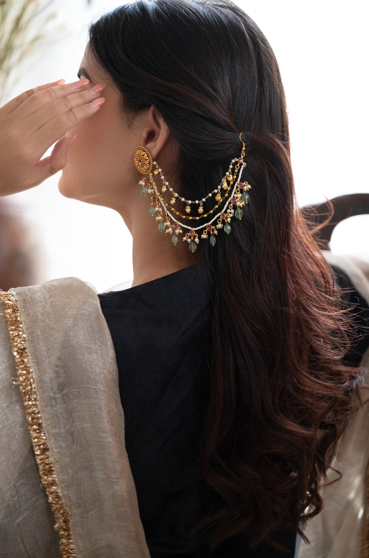 Chaitali Temple Kaan Chain Earrings