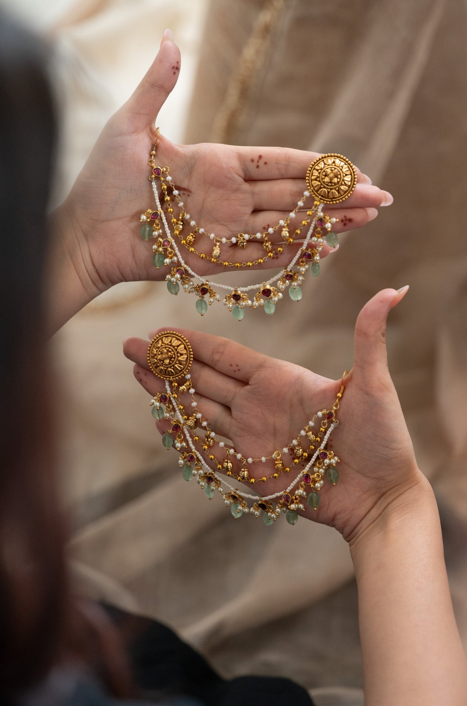 Chaitali Temple Kaan Chain Earrings