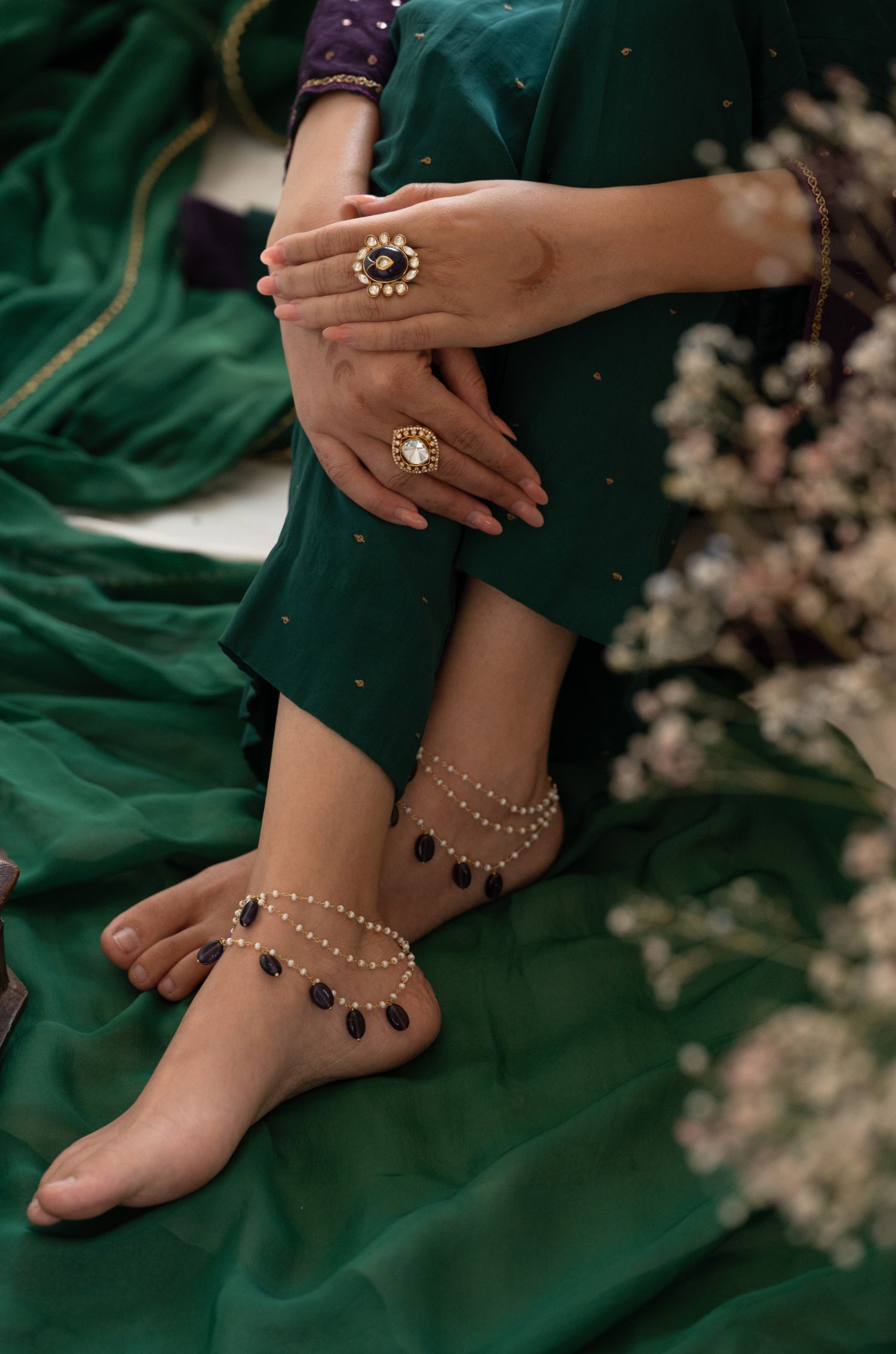 Qaina Purple Pearl Anklets
