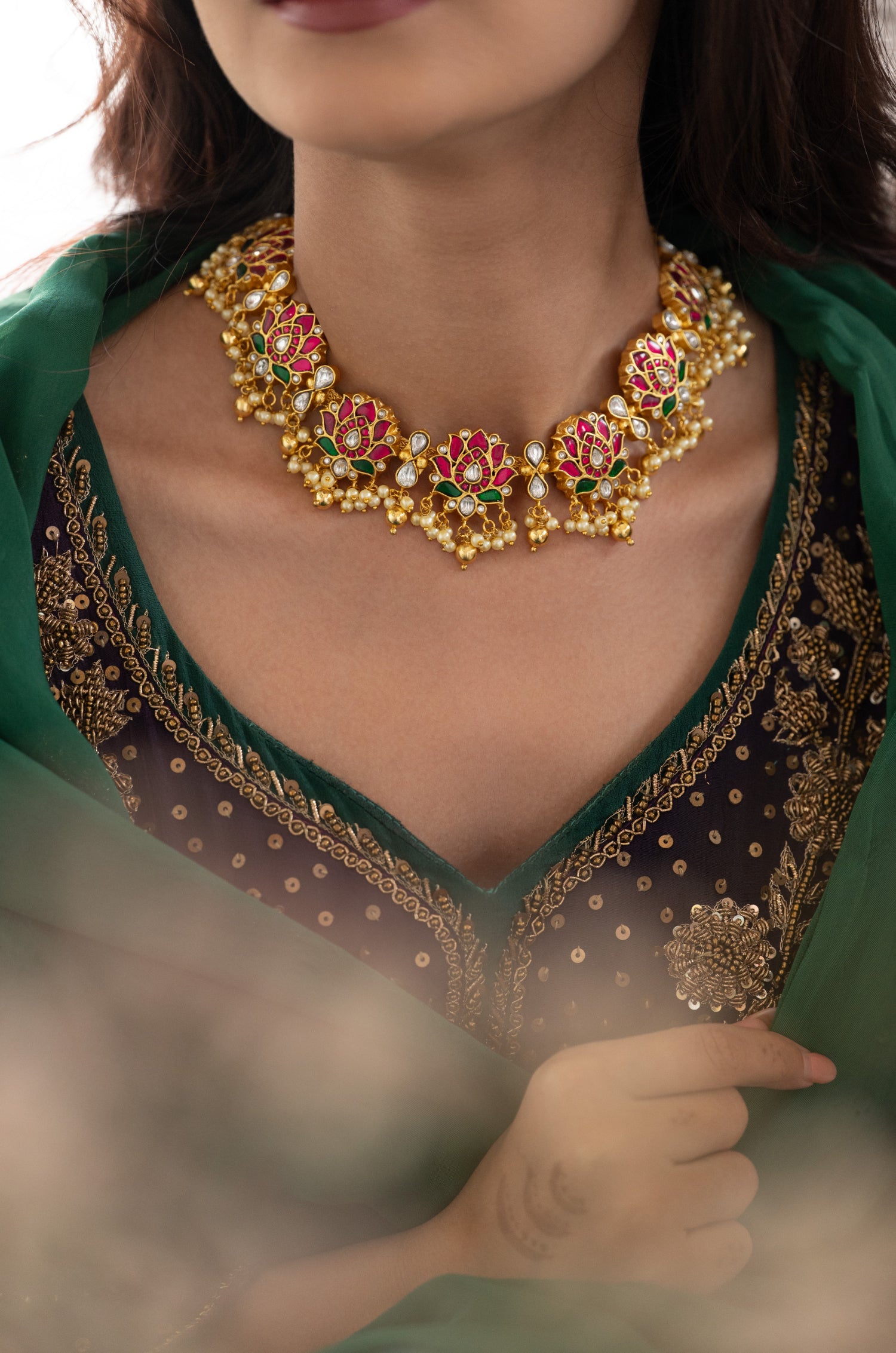 Kamal Red Kundan Necklace Set