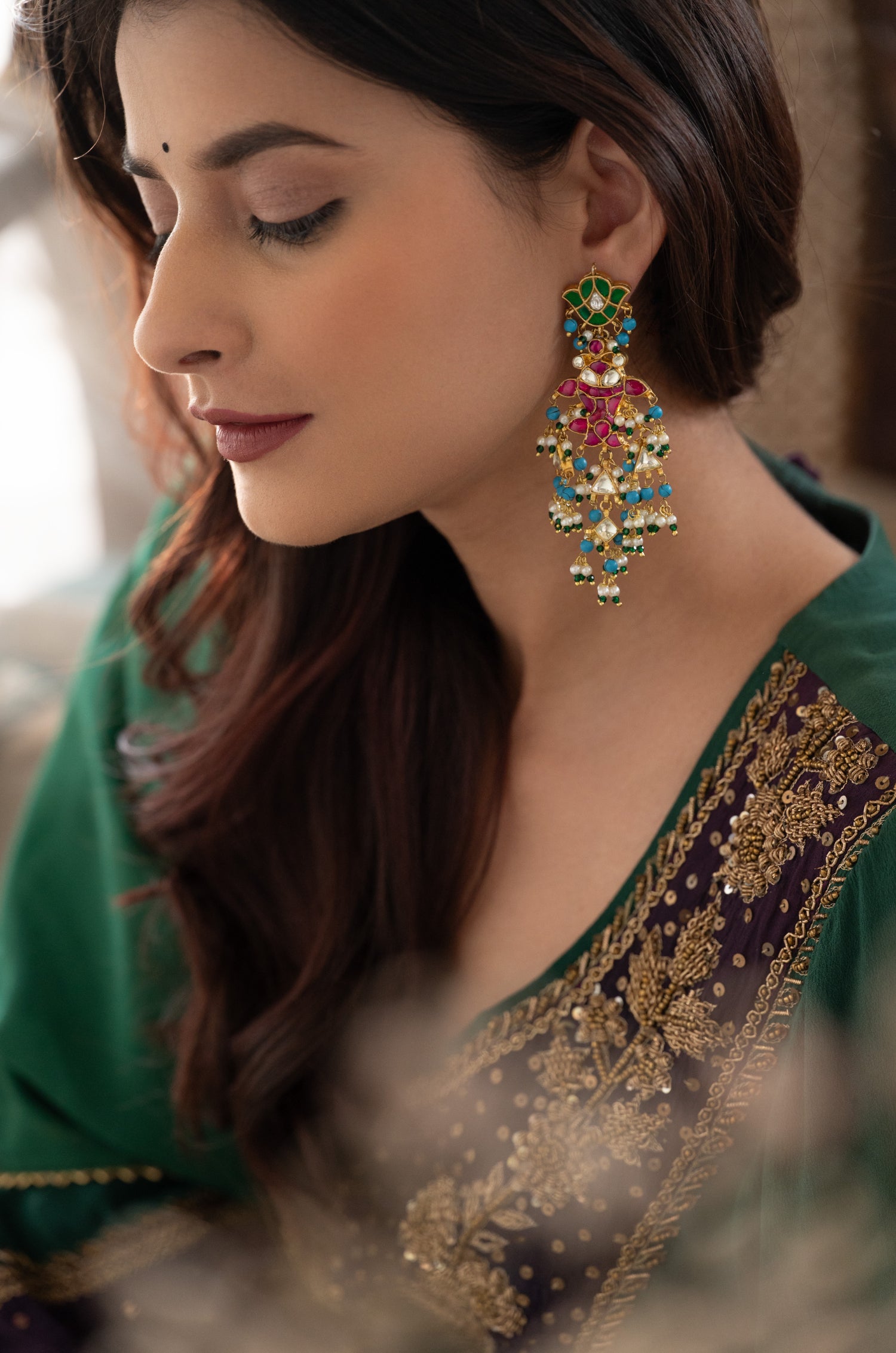Fareen Multicolored Kundan Earrings